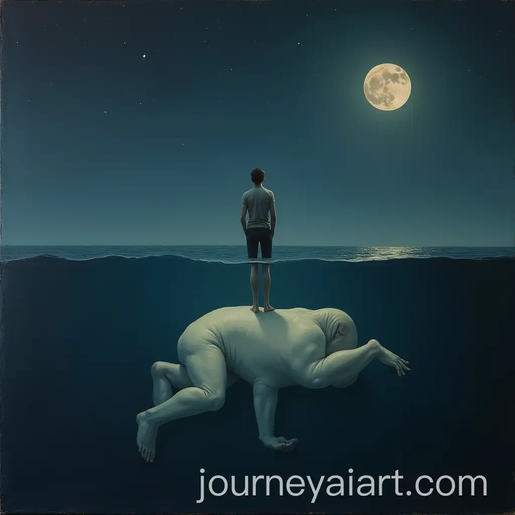 Surreal-Symbolic-Painting-of-a-Small-Man-Standing-on-a-Giant-in-the-Ocean-at-Night