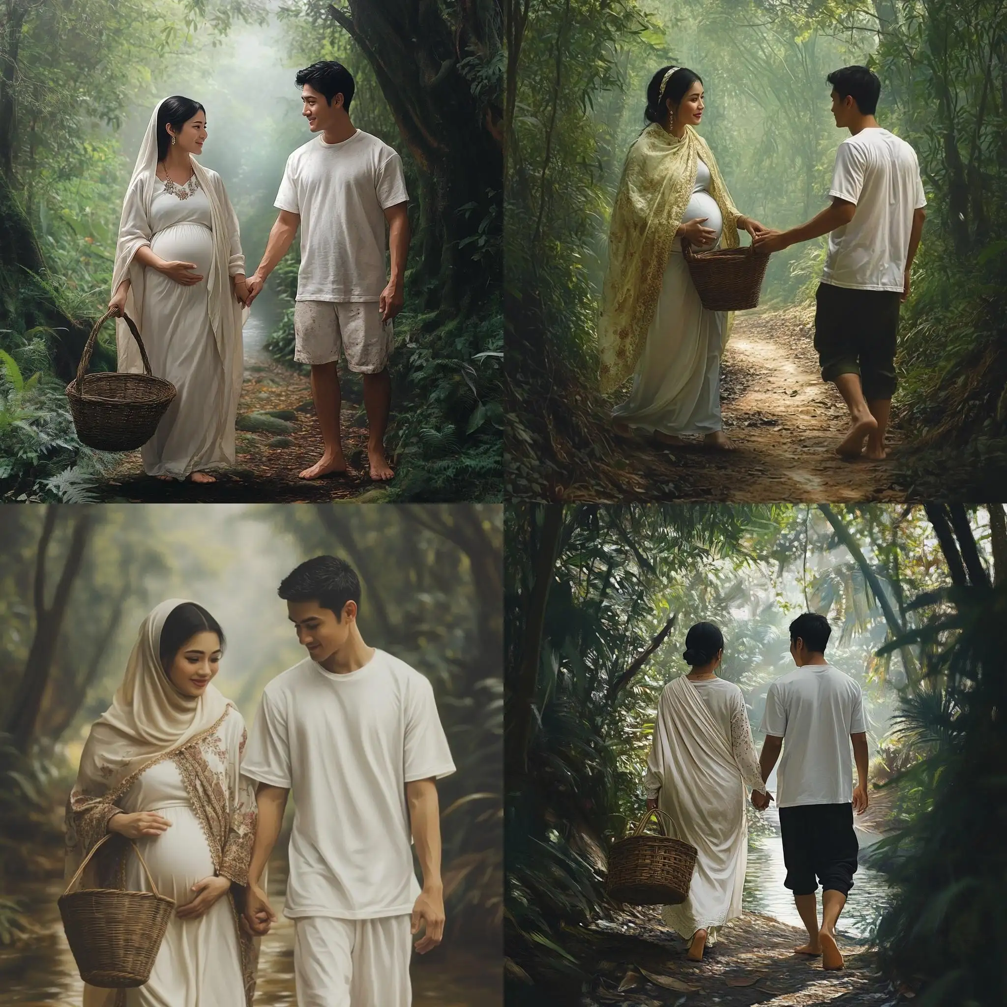 Malay-Pregnant-Woman-and-Man-Walking-Through-Mysterious-Forest