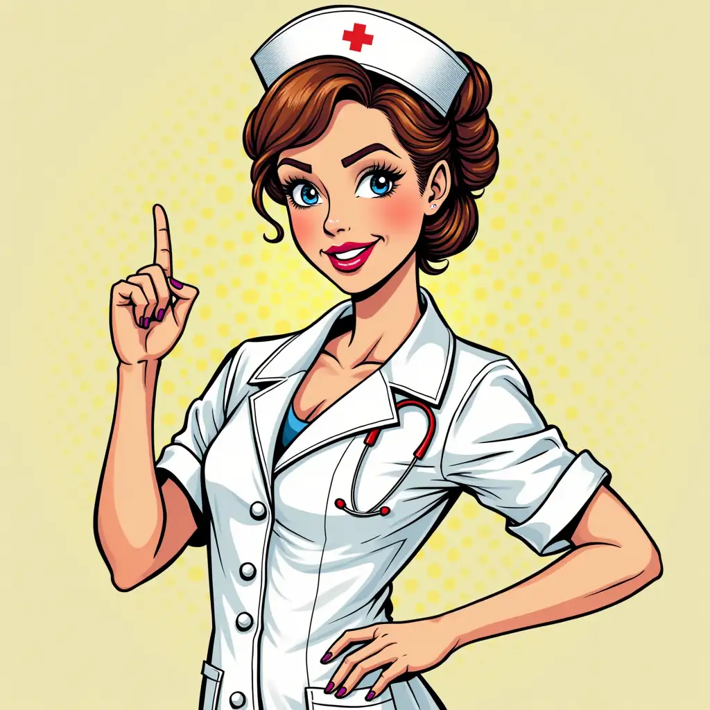 Nurse shows thumb. in pop art style