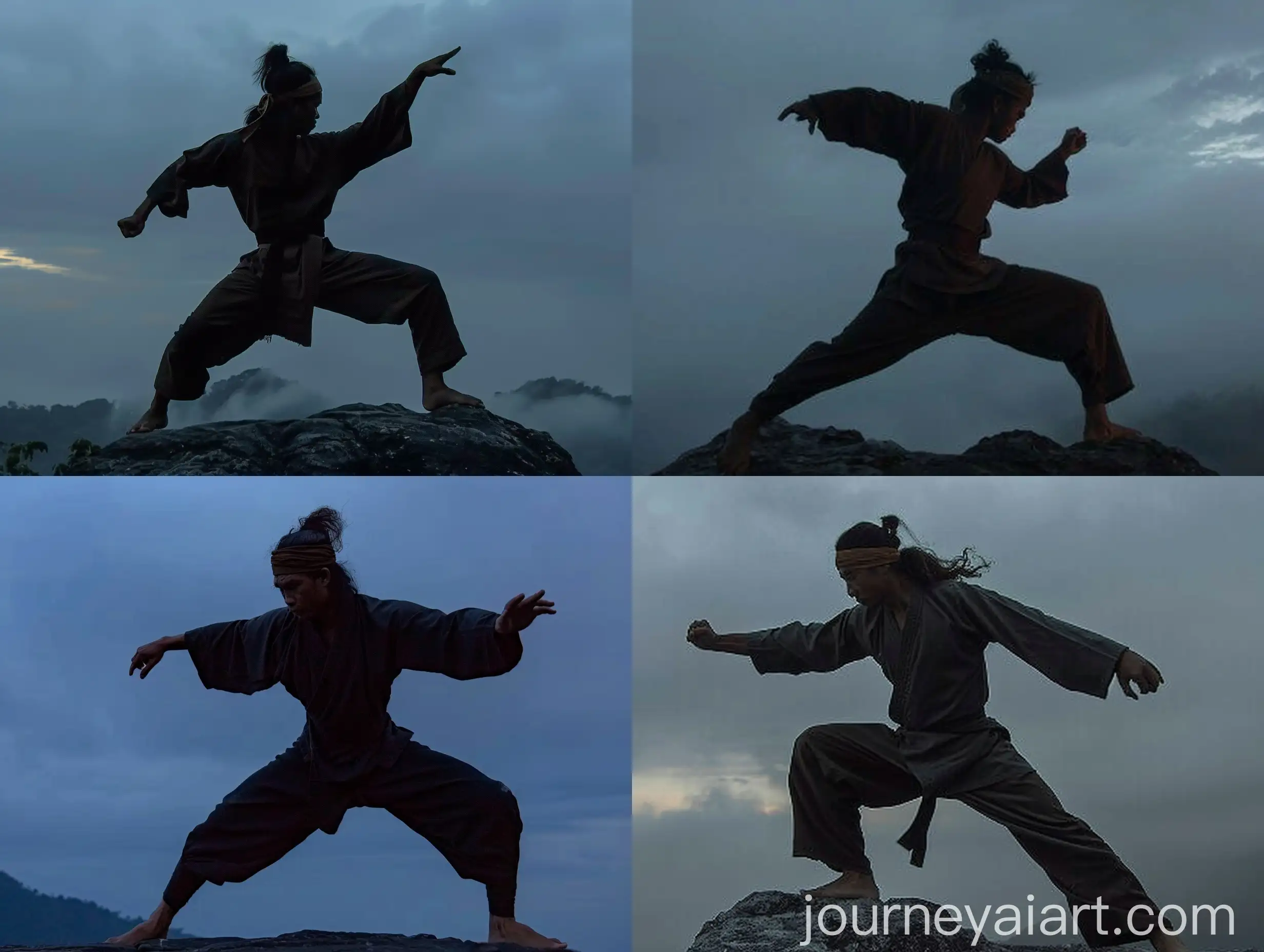 Indonesian-Martial-Artist-Performing-on-Mountain-Top-at-Night