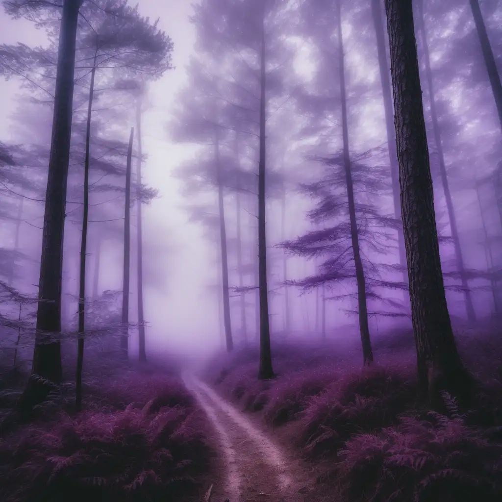 Mysterious-Foggy-Forest-with-Purple-Haze-and-Gloomy-Atmosphere