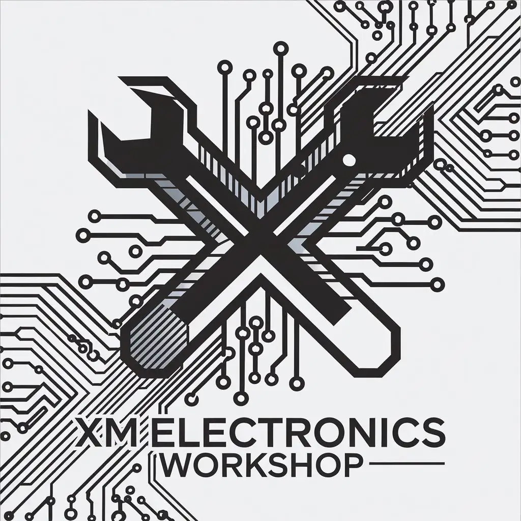 a vector logo design,with the text "XM electronics workshop", main symbol:combination,complex,clear background