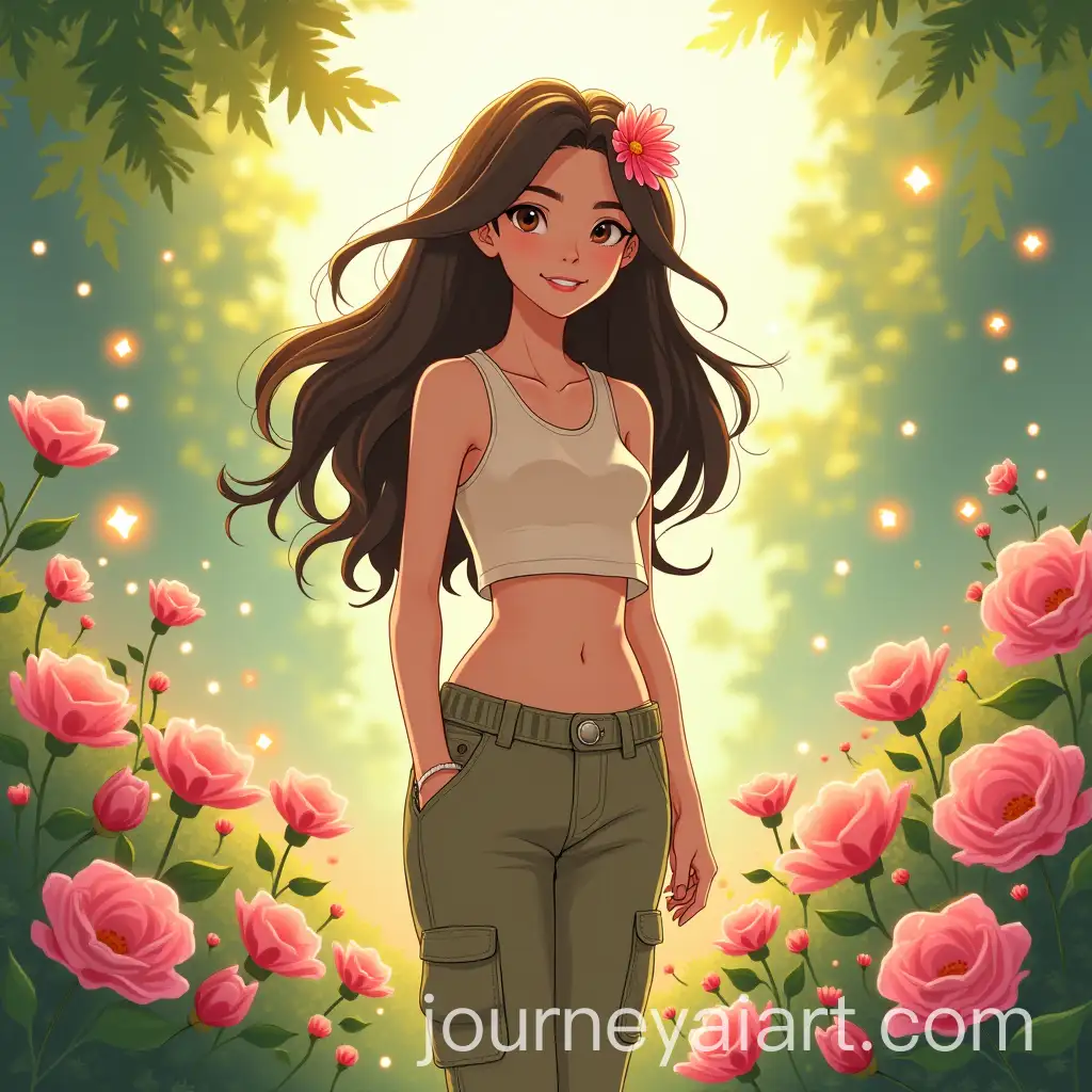 Young-Woman-in-Dreamy-Garden-with-Pink-Flowers-in-Studio-Ghibli-Style