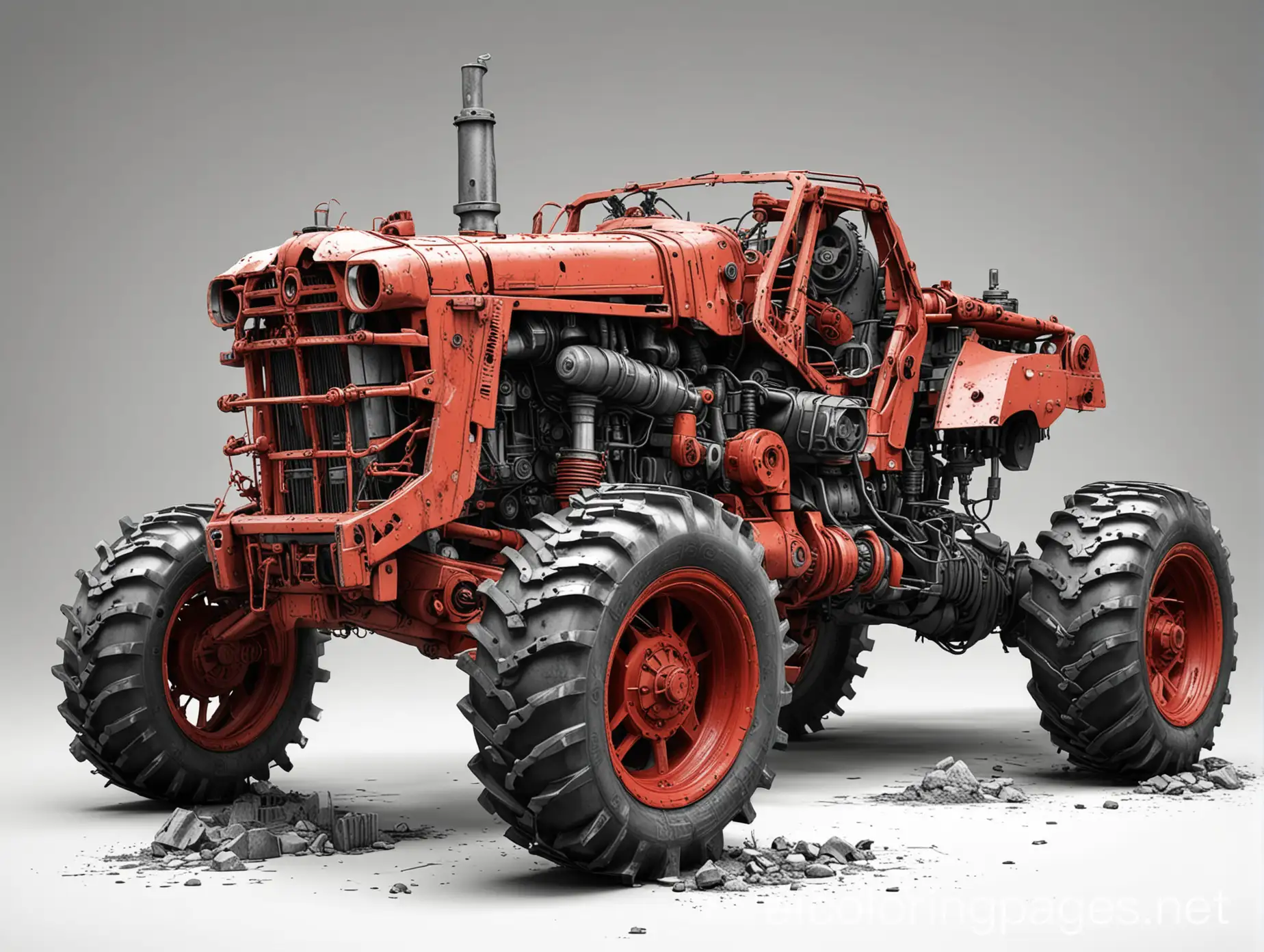 Highly-Realistic-Red-Post-Apocalyptic-Cyberpunk-Mech-Skeleton-Tractor