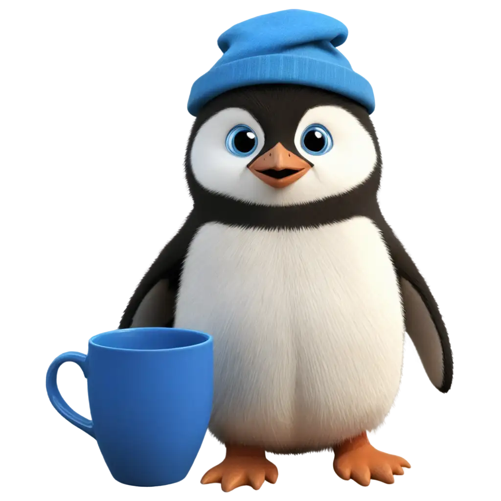 Cute-Little-Penguin-in-a-Blue-Hat-with-Blue-Mug-PNG-HighQuality-Image-for-Various-Uses