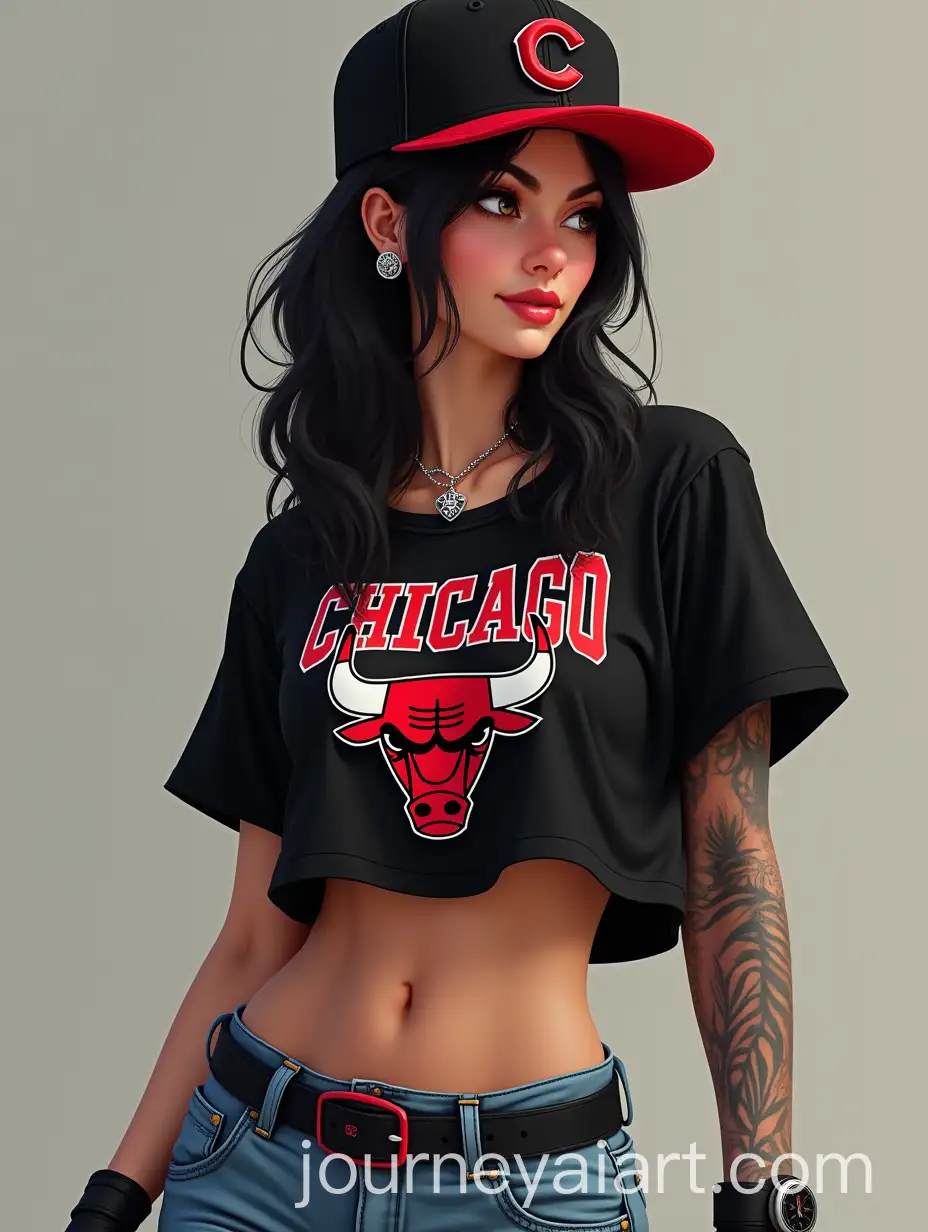 Woman-with-Chicago-Bulls-Snapback-Black-Crop-Top-and-High-Heels-in-a-Bold-Urban-Look