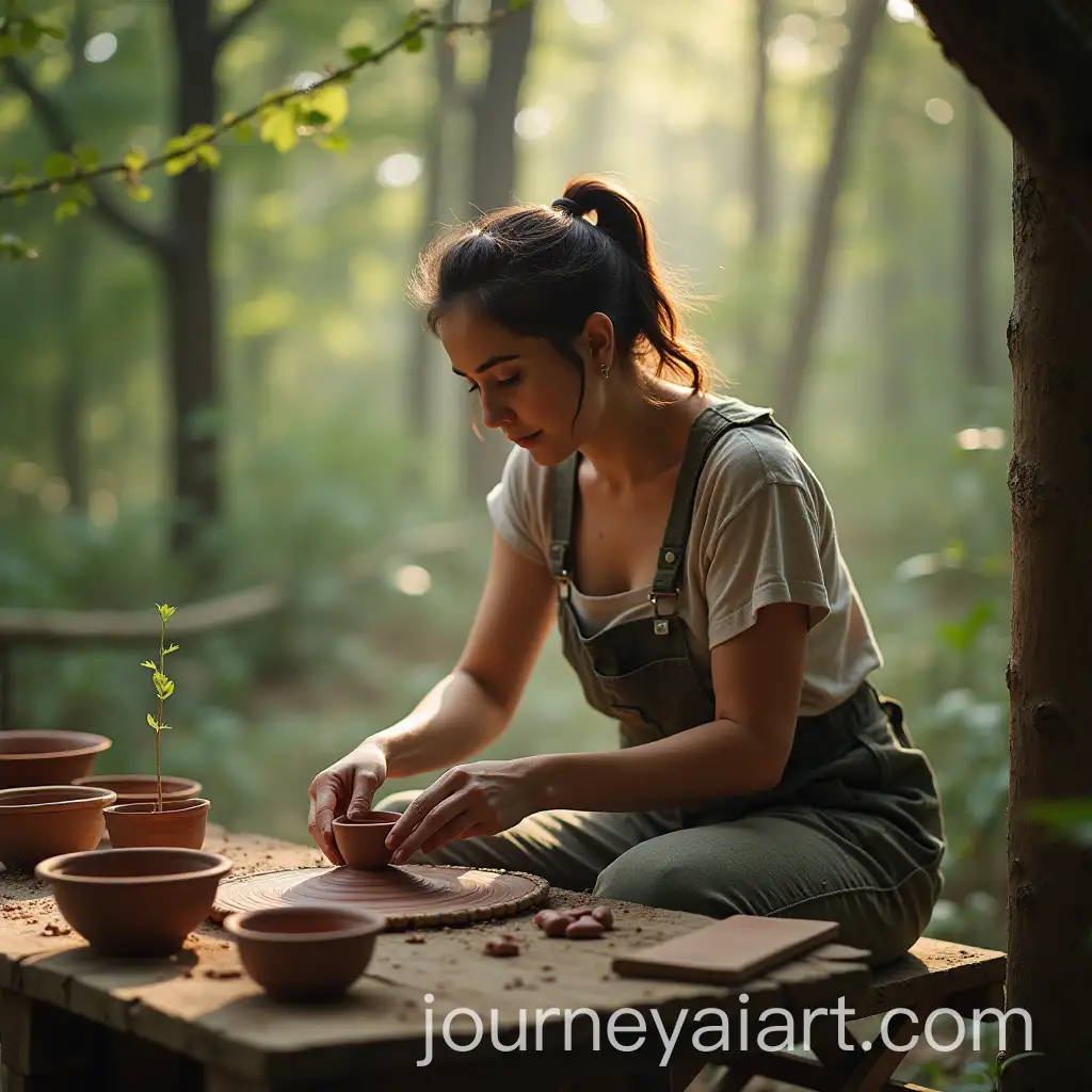 Womans-Hands-Creating-Pottery-with-Forest-Landscape-Background