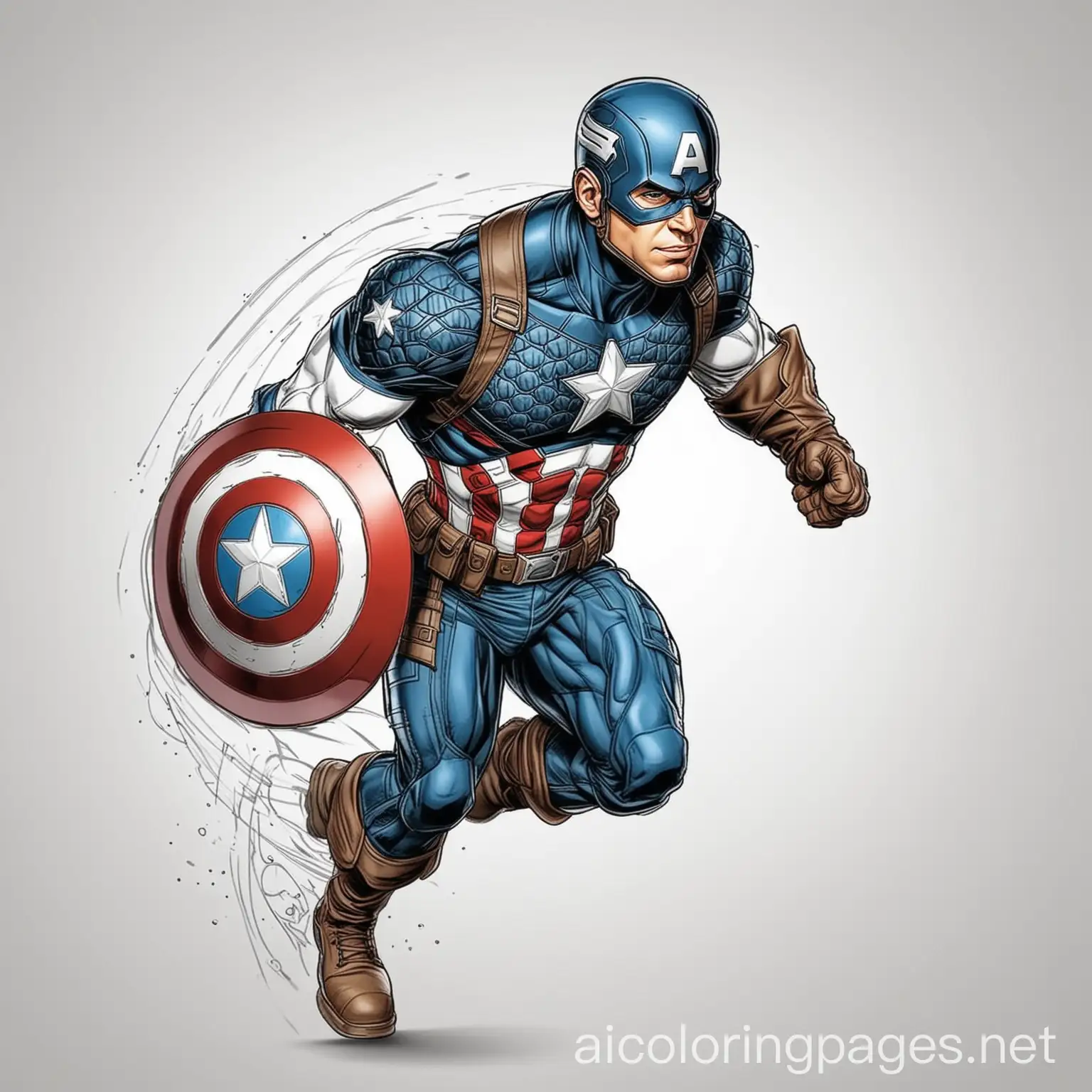 Captain-America-Running-Coloring-Page-Black-and-White-Line-Art