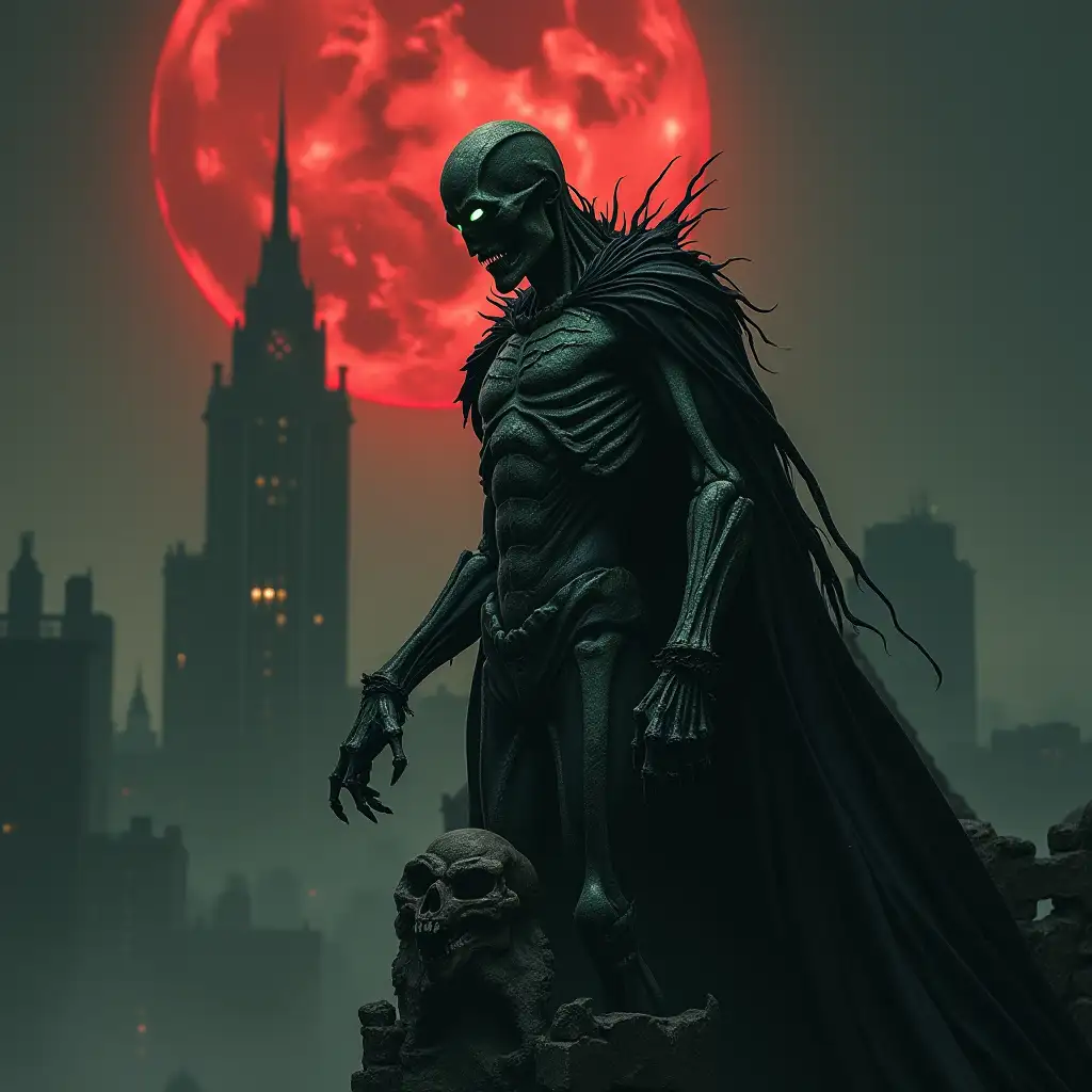 Undead-Caped-Crusader-in-Apocalyptic-Cityscape-Under-BloodRed-Moon