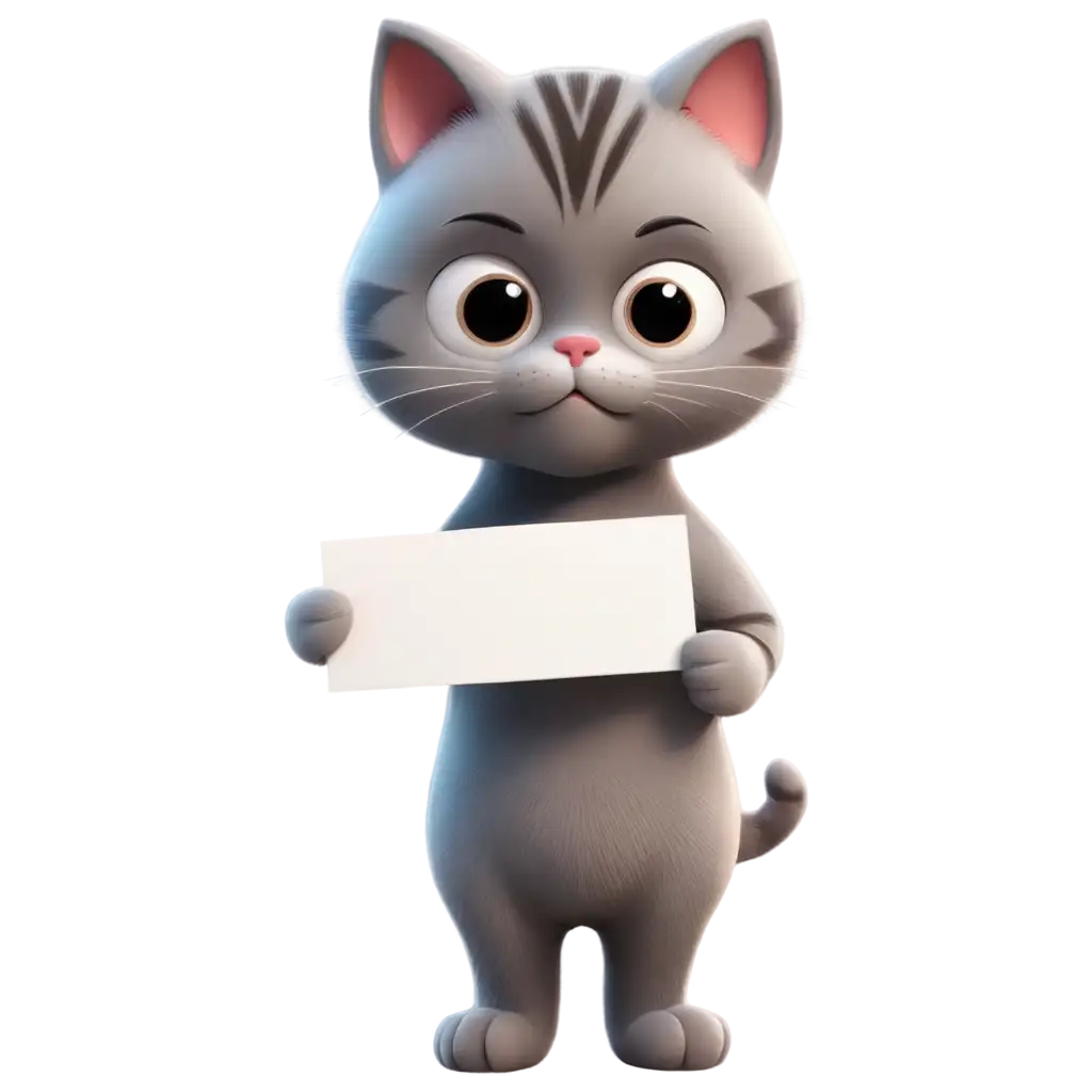 3d Sad Kitty Holding a white sign