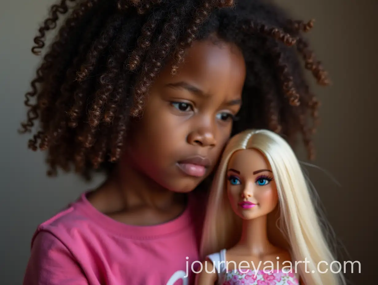 Young-Black-Girl-Reflecting-on-Identity-with-Barbie-Doll