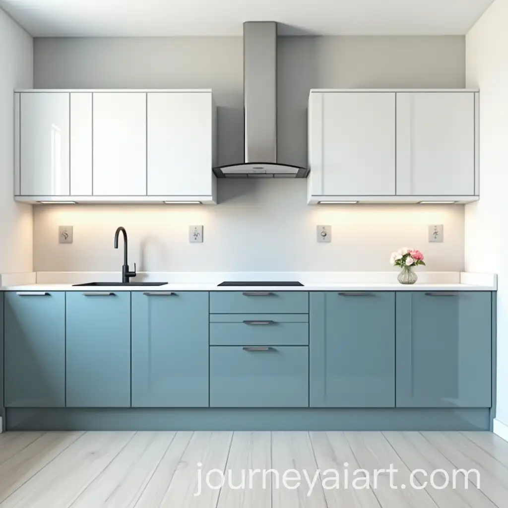 Modern-UShaped-Kitchen-with-Ocean-Blue-Cabinets-and-White-Quartz-Countertop