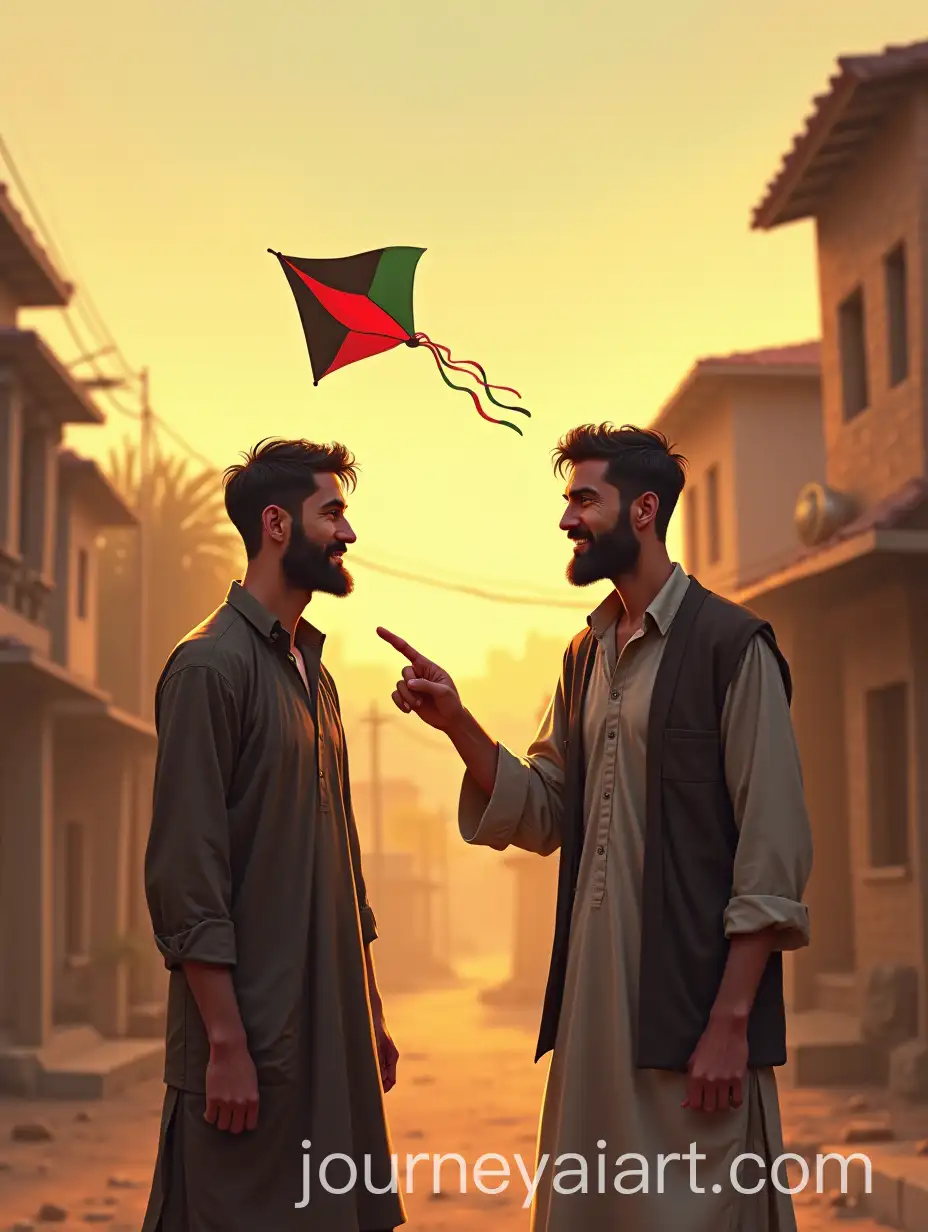 Two-Afghan-Men-in-Kabul-with-a-TraditionalAI-Art-Prompt-Expansion-Afghan-Kite-at-Sunset