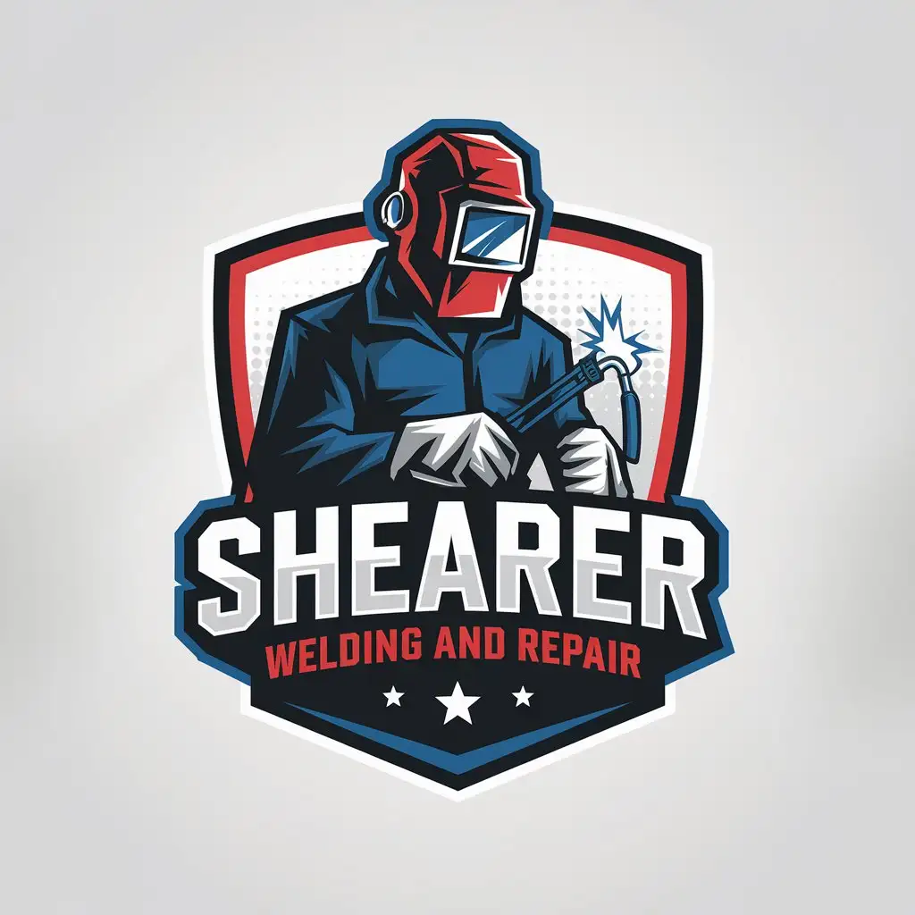 LOGO Design for Shearer Welding Modern Badge Style with Welder Symbol in Red White and Blue