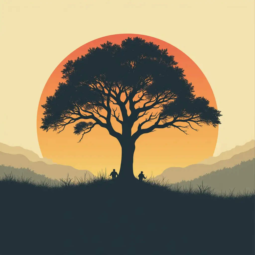 Minimalist-Survival-User-Interface-Featuring-Naturalistic-Oak-Tree-Silhouettes