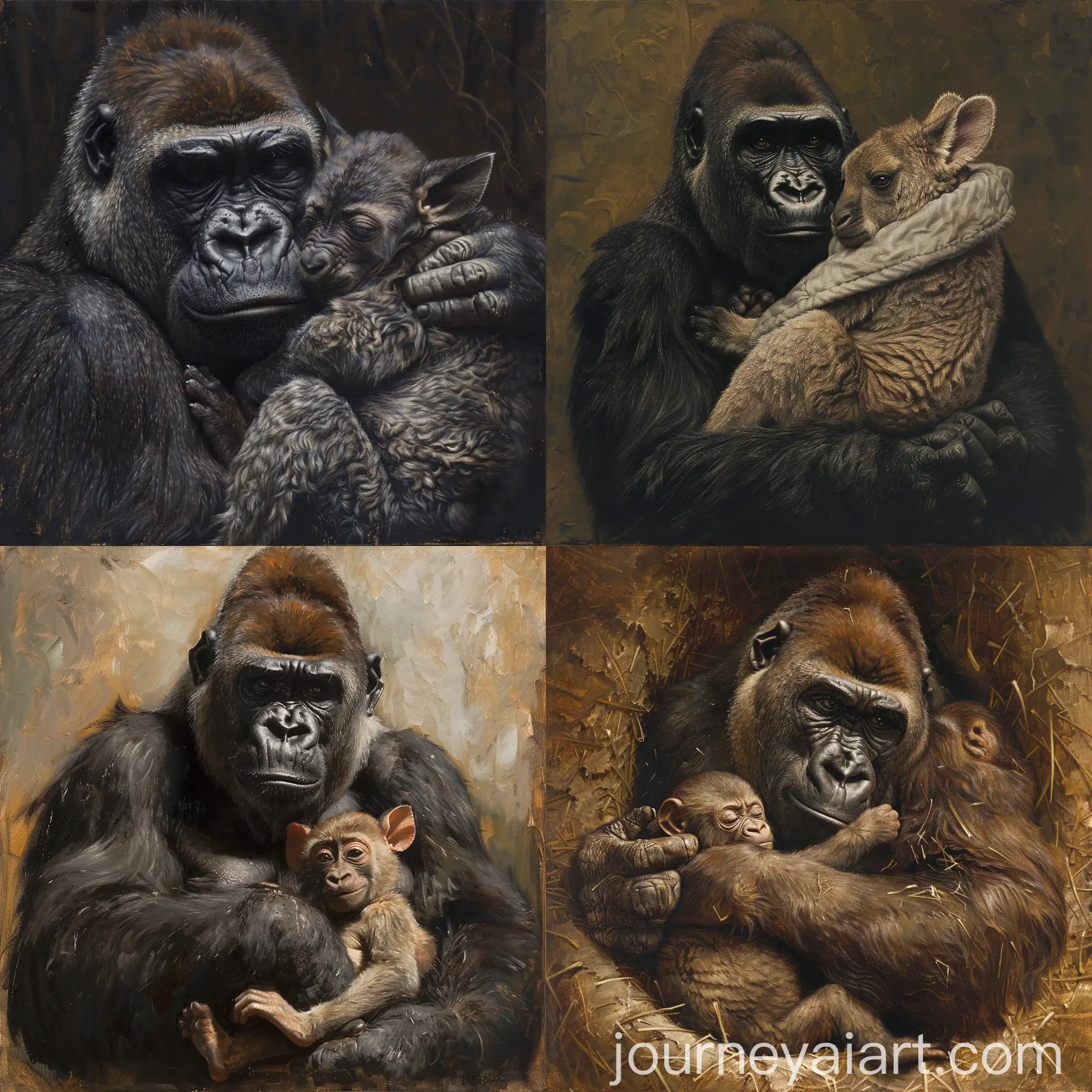 Gorilla-in-Kangaroo-Pouch-Artwork-Playful-Wildlife-Illustration