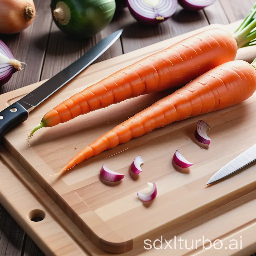 Fresh-Vegetables-and-Knife-on-a-Wooden-Cutting-Board-in-HighQuality-4K