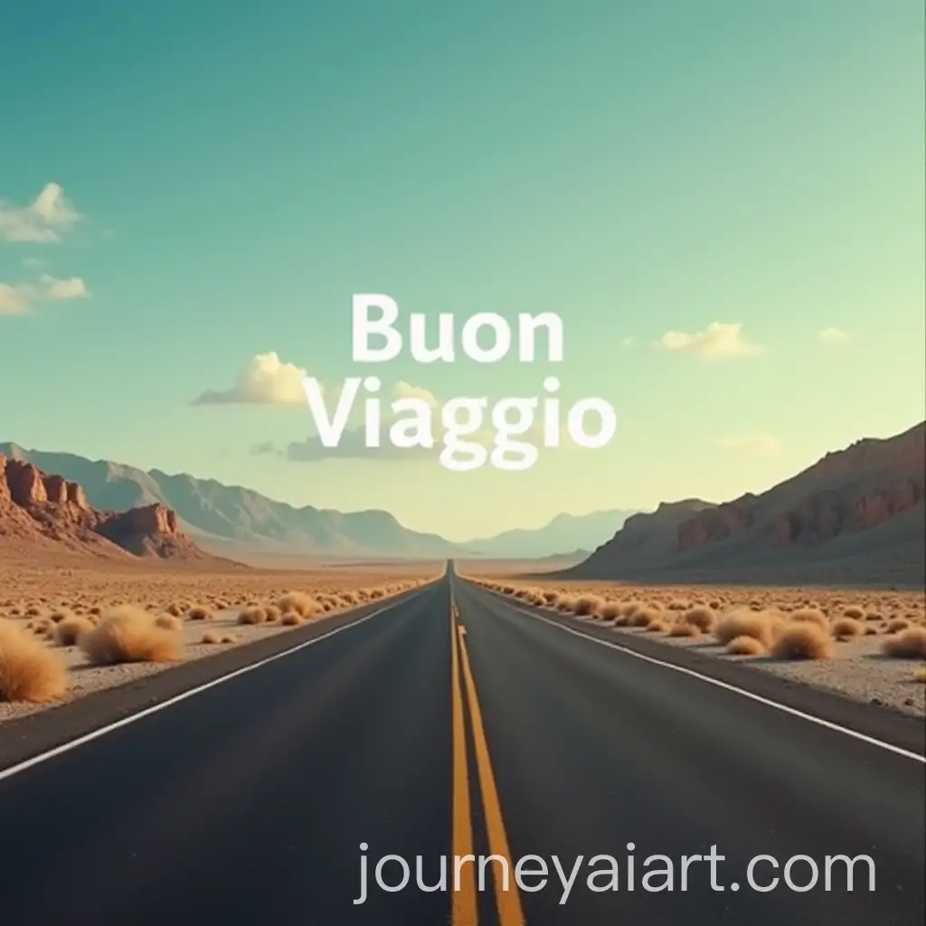 Desert-Road-with-Cinematic-View-and-Buon-Viaggio-Sign-in-the-Center
