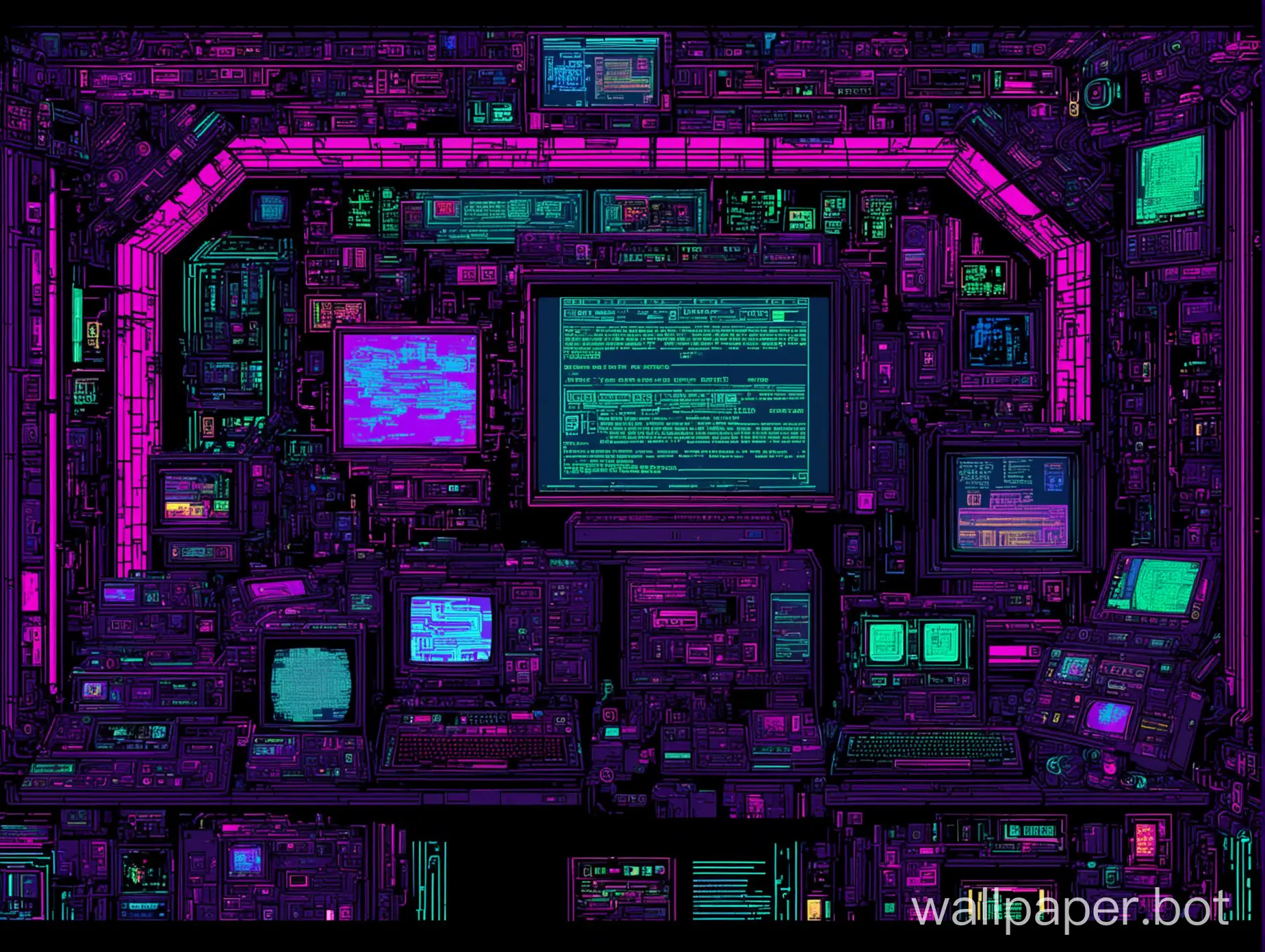 Create a static illusion with a retro hacker cyberpunk theme, blending elements of  defcon cyberpunk, Windows 3.0, and Minimalist gothic Retro 80s, while fusion miracles to bring a unique and immersive retor aesthetic.