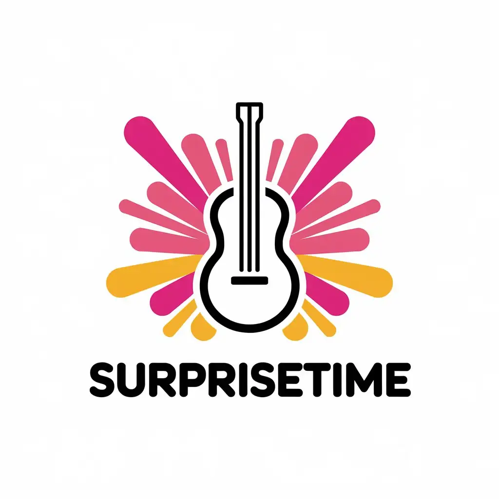 a vector logo design,with the text "surprisetime", main symbol:guitar,Moderate,be used in music industry,clear background