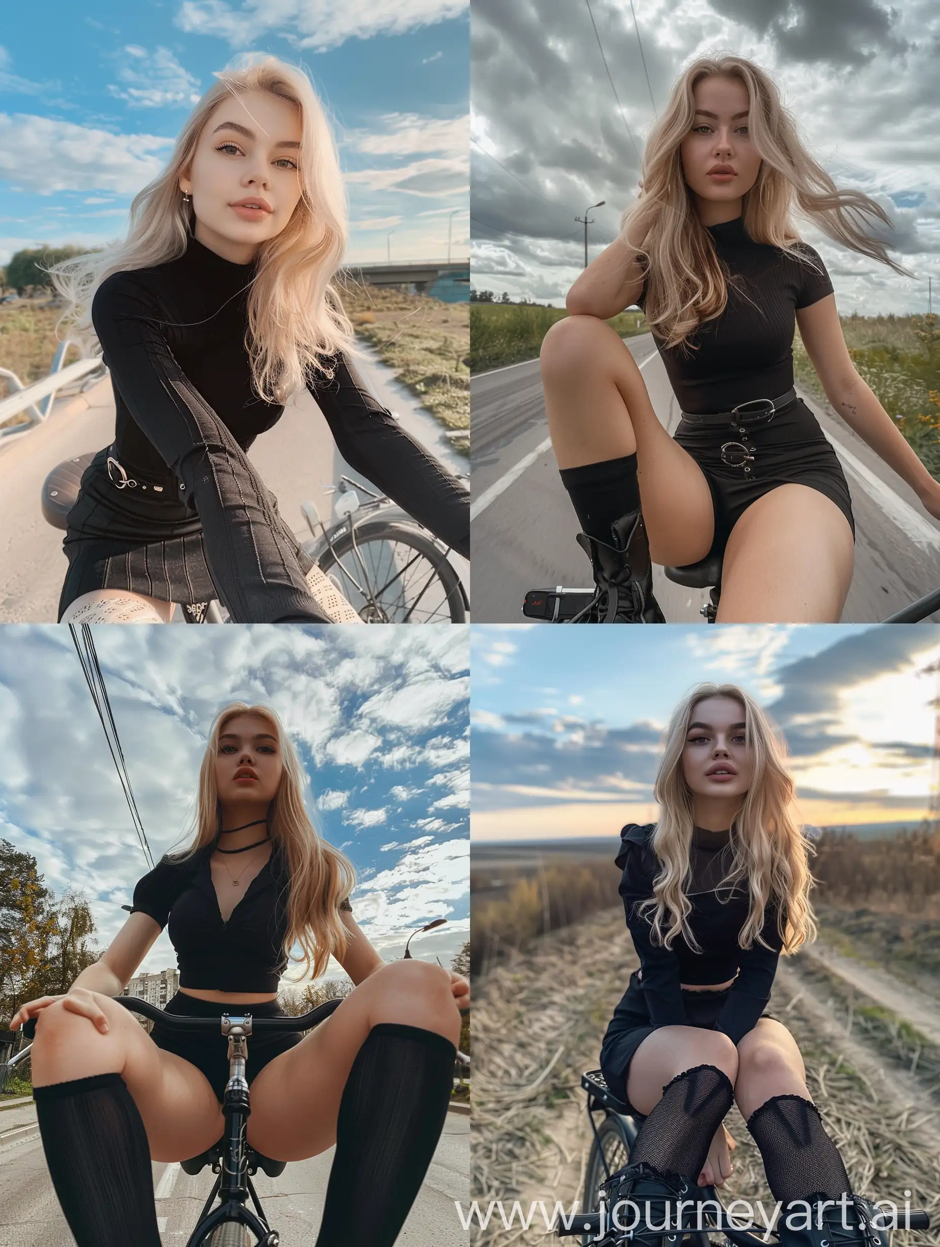 Young-Ukrainian-Influencer-in-Black-Dress-Taking-a-Selfie-on-a-Bicycle