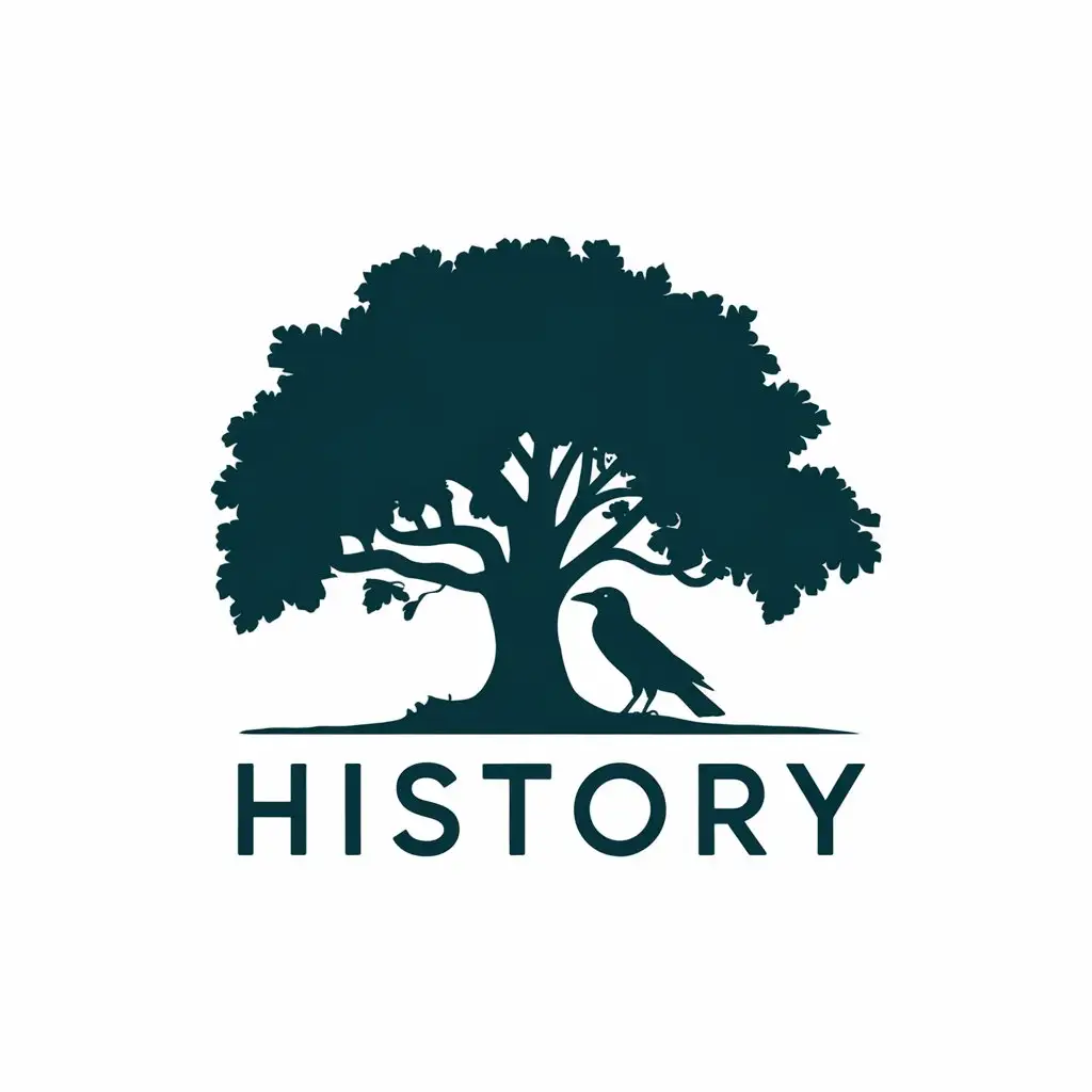 a vector logo design,with the text "History", main symbol:Big Oak, where a crow sits,Moderate,be used in Education industry,clear background