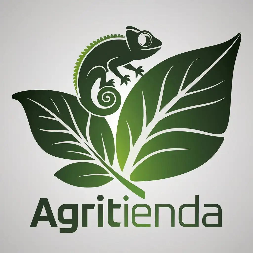 LOGO Design for AgriTienda Green Leaf Chameleon with a Modern Clear Background