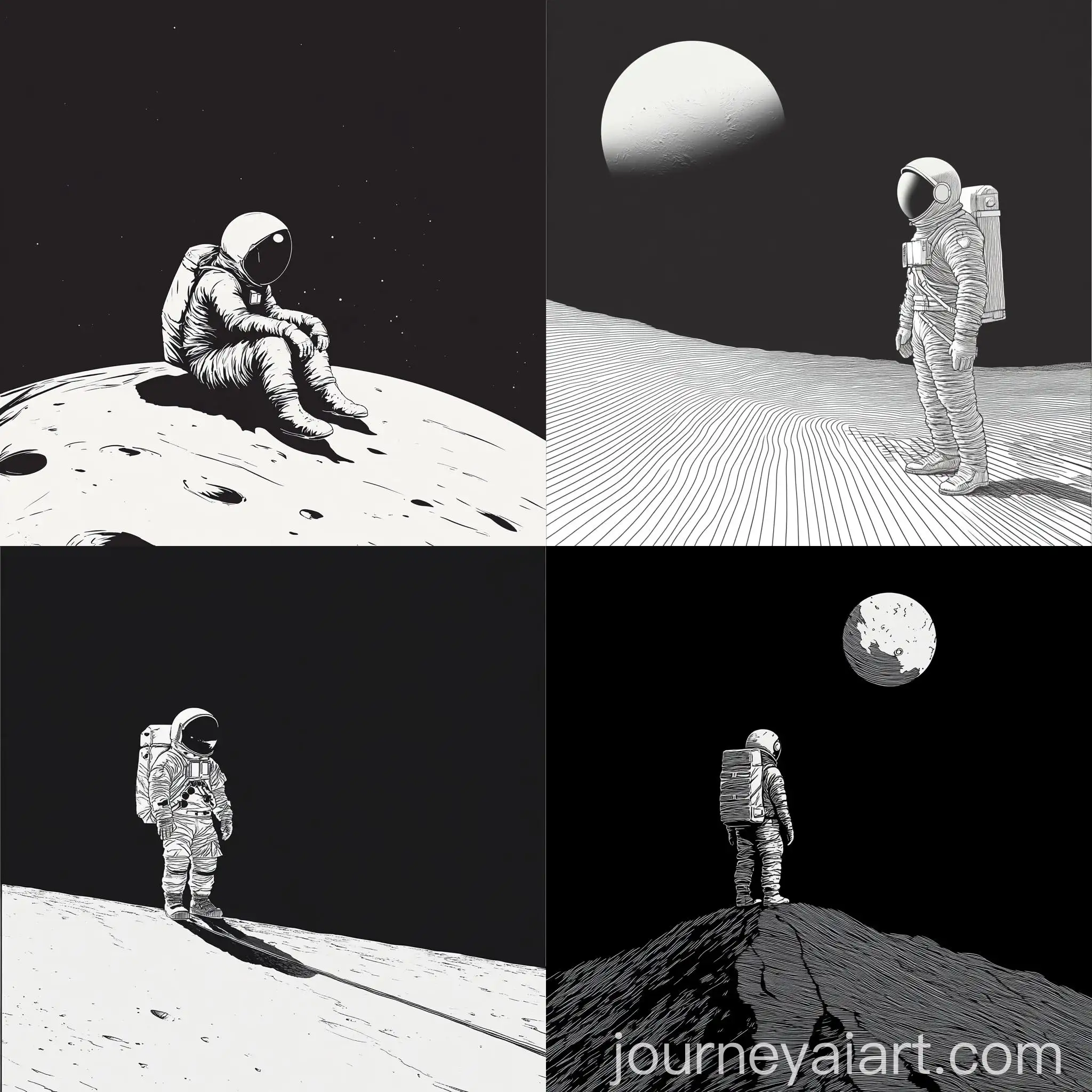 Minimalist-Astronaut-on-the-Moon-in-Black-and-White