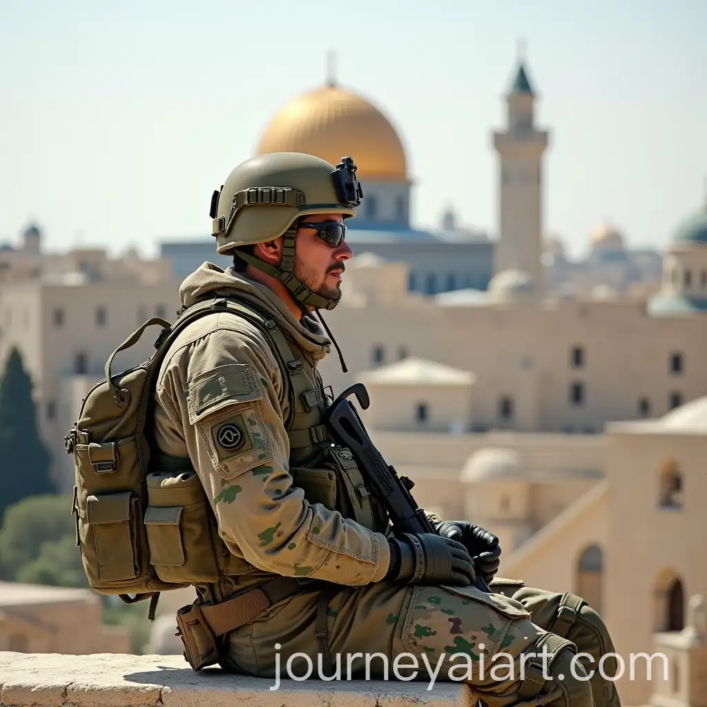 Soldier-in-Camouflage-Uniform-with-Dome-of-the-Rock-in-Palestine-Background