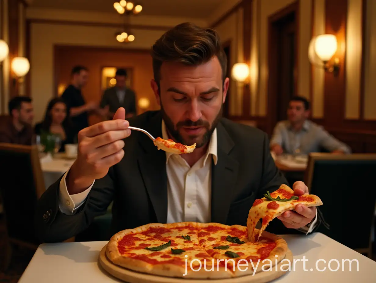 Man-Enjoying-Pizza-in-a-Luxurious-Restaurant-Setting
