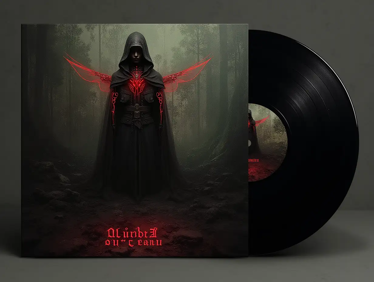 Create a dark fantasy, hyper-realistic vinyl album cover for a record titled 'Nicość' by the artist 'Władca Oceanu'.