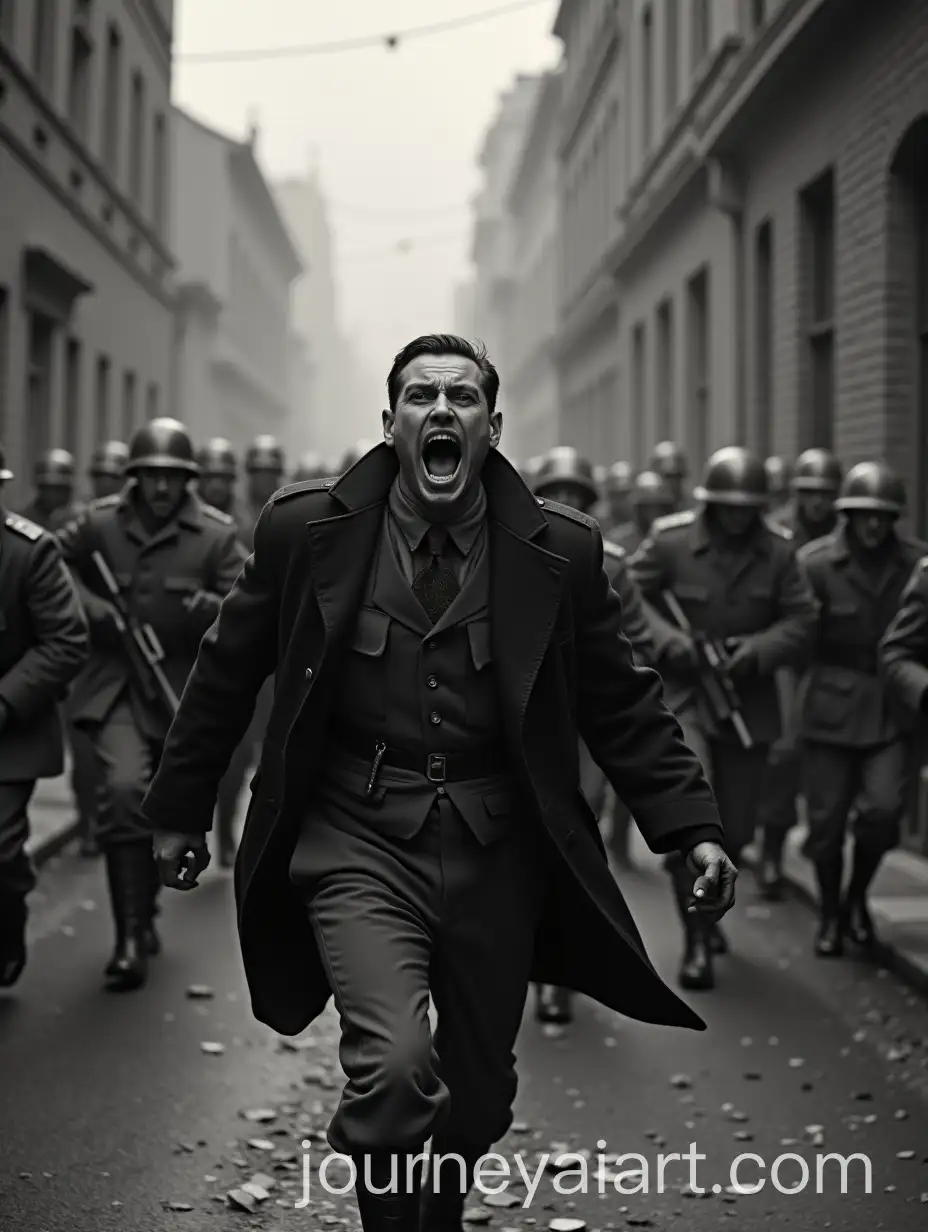 Mordecai-Leading-Charge-in-WarTorn-Street-with-German-Helmets-and-Bullets-Striking-Walls