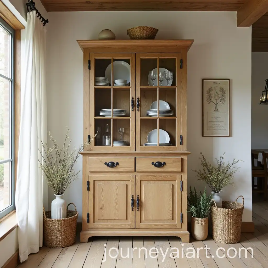 Rustic-Dining-Room-with-GlassFronted-Console-and-Elegant-Dinnerware