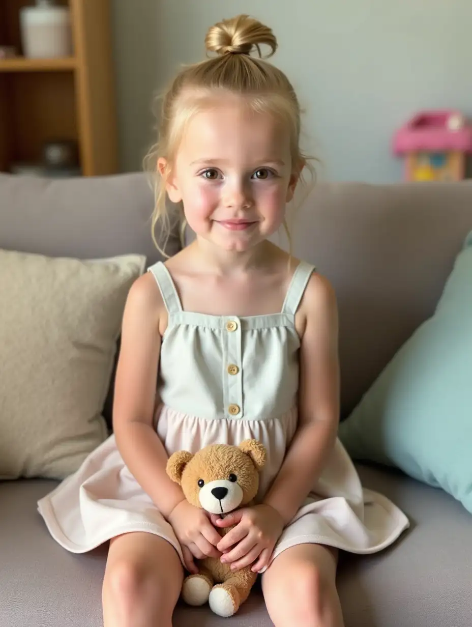 Skinny-Little-Girl-with-Sandy-Blonde-Hair-Holding-Teddy-Bear-in-Playroom