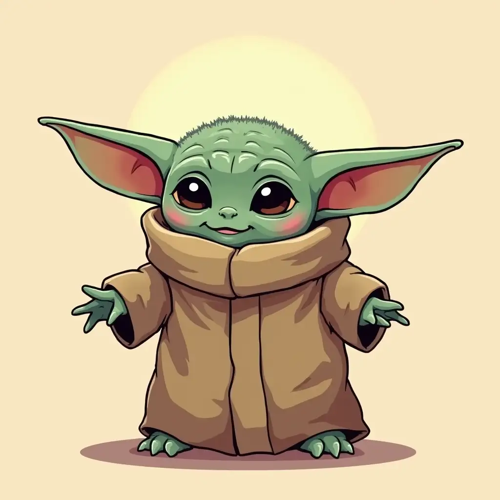 Vector-Graphic-Comic-of-Baby-Yoda-in-Light-Brown-Color-Theme