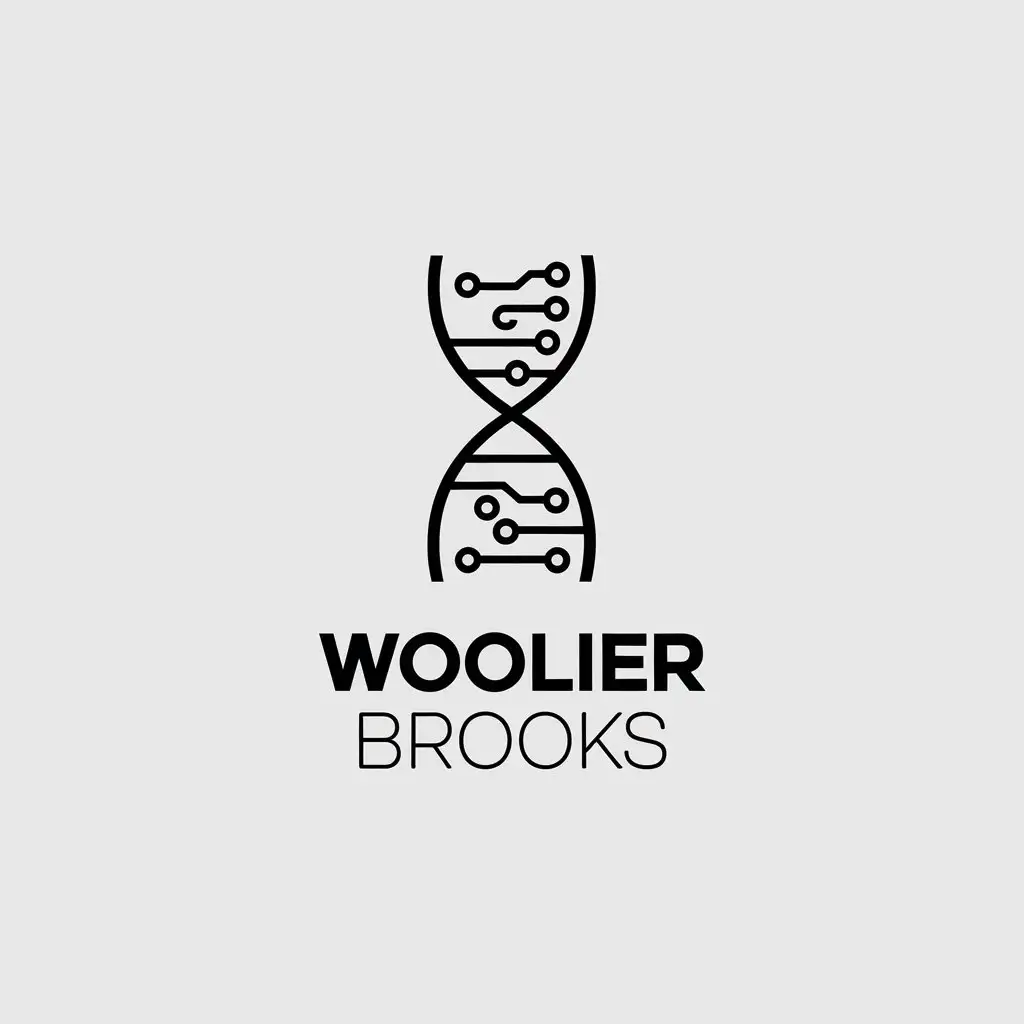 LOGO Design for Woolier Brooks DNA Helix Morphing into Binary Code or Circuit Patterns for Technology Industry