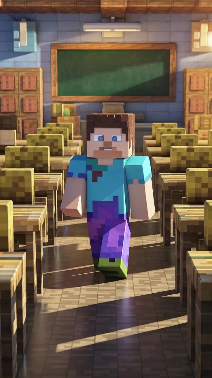 Steve from Minecraft in a Classroom Setting