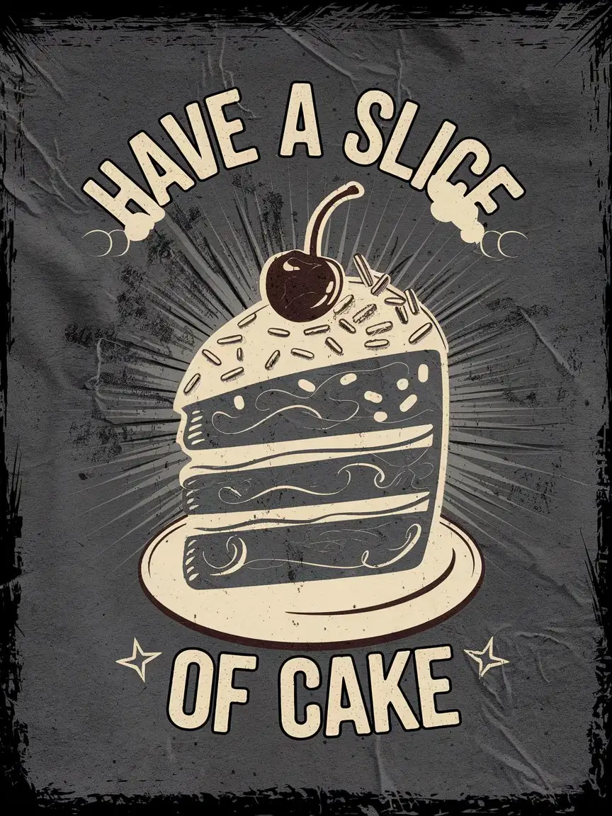 design for t-shirt, aesthetic cake, old cartoon style, old school style, grunge style, no background