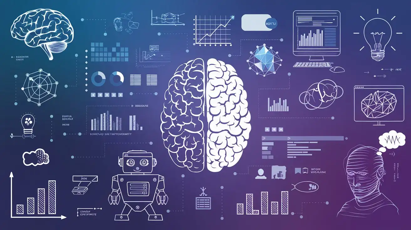 a banner with only drawings and absolutely no writings or letter, illustrating the success of a data and AI consulting firm