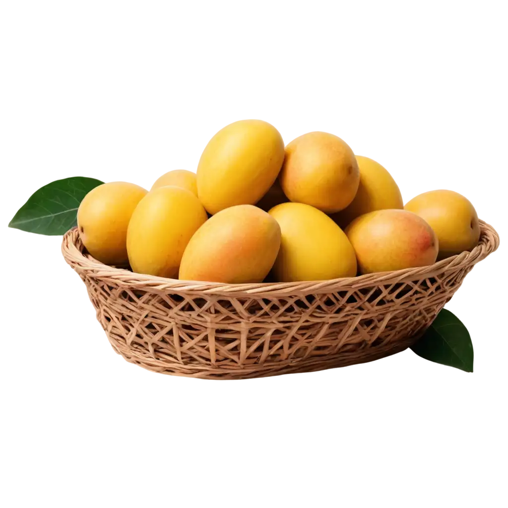 HighQuality-PNG-Image-of-Mangoes-in-a-Basket-on-a-Wooden-Table-with-a-Natural-Background