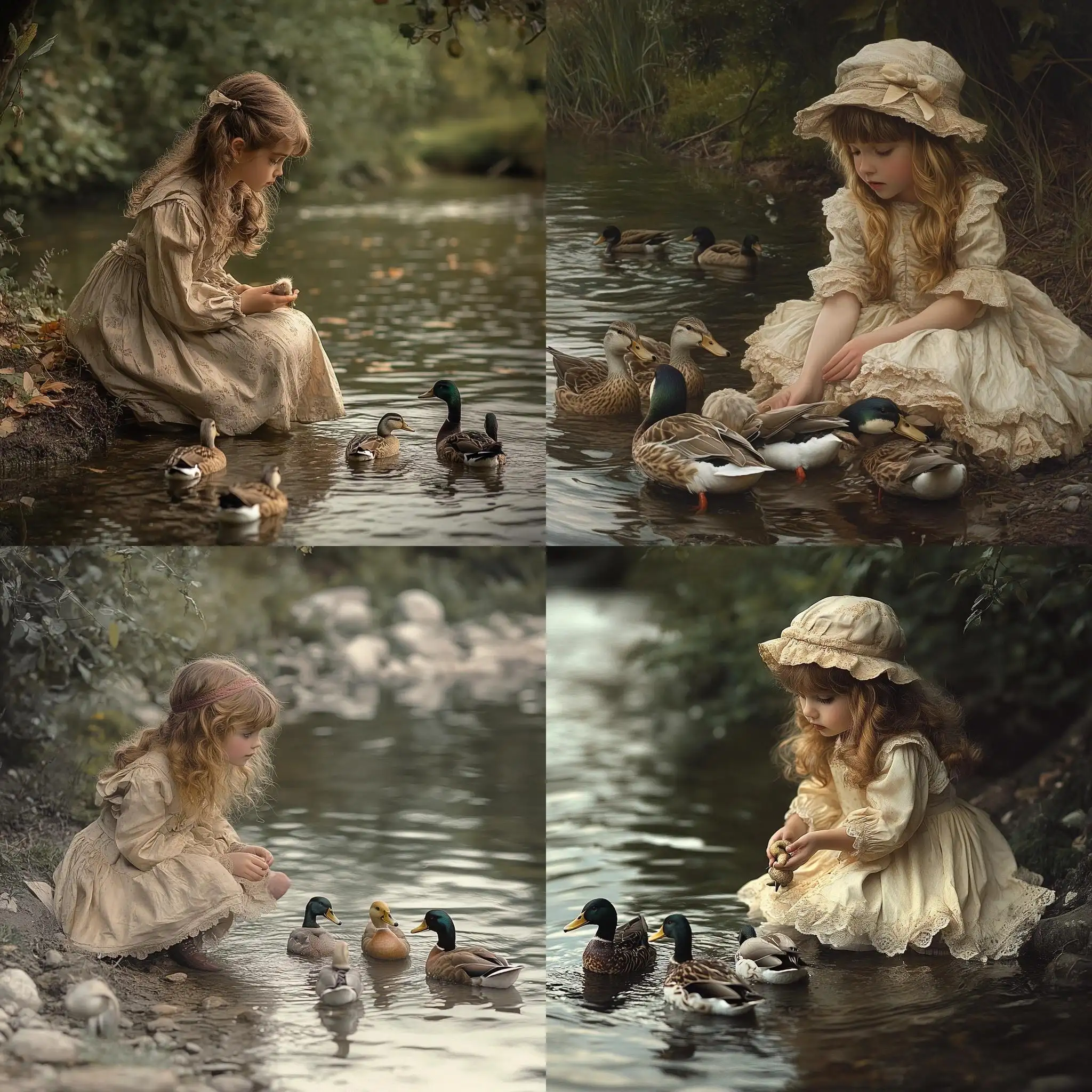 Young-Girl-in-Edwardian-Attire-Feeding-Ducks-by-the-Water