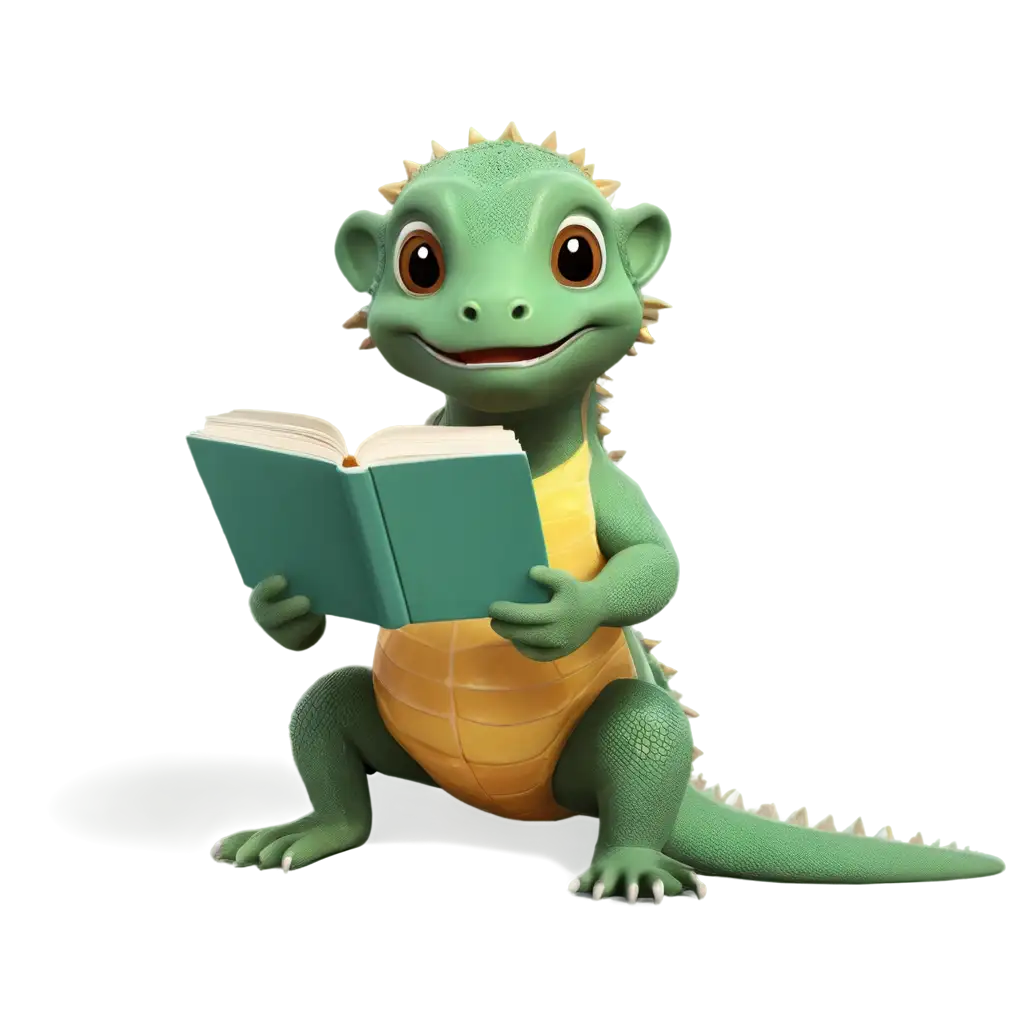 Adorable-Baby-Komodo-Reading-a-Book-PNG-Perfect-for-Digital-Art-and-Kids-Illustrations