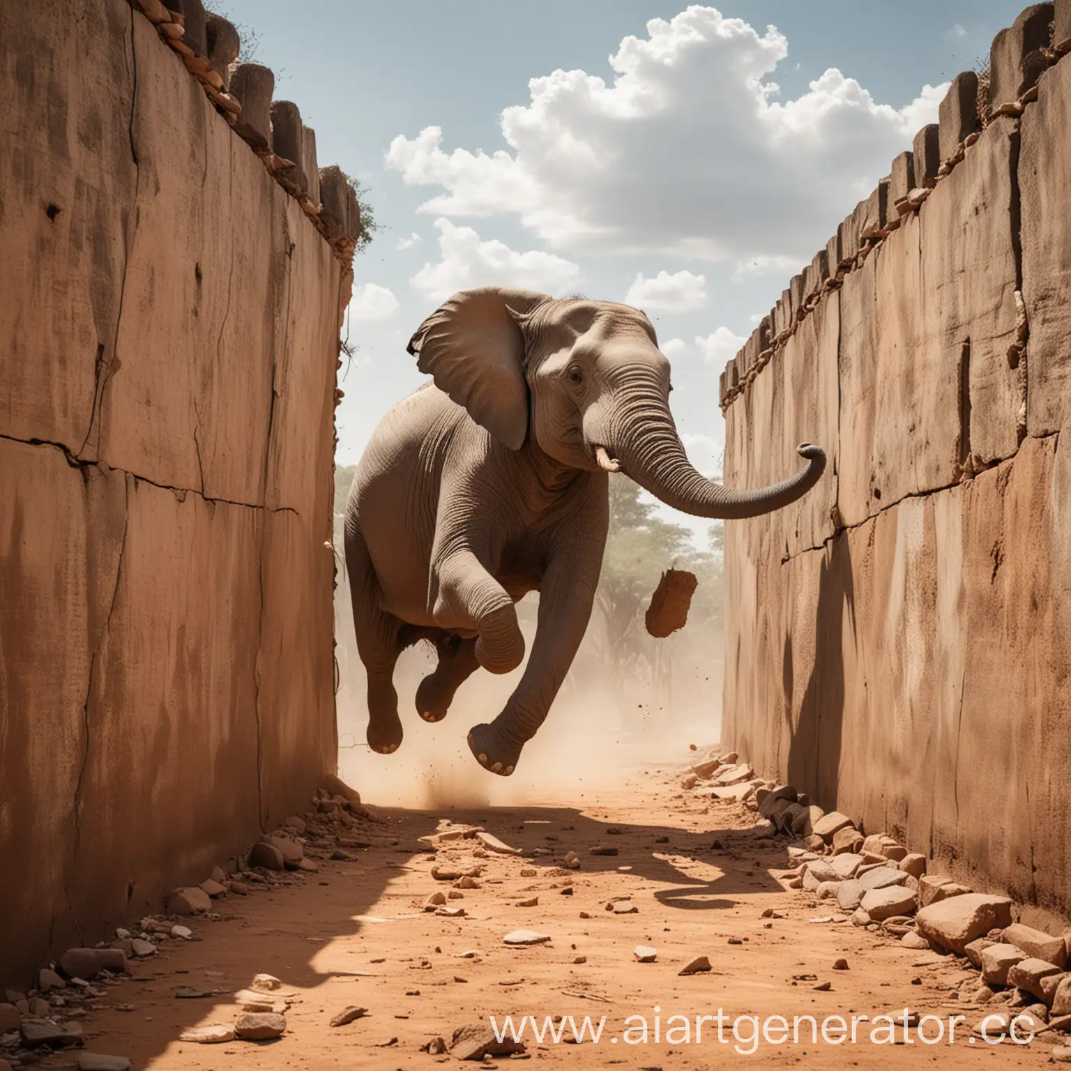 Elephant-Breaking-Through-Wall-in-Full-Stride