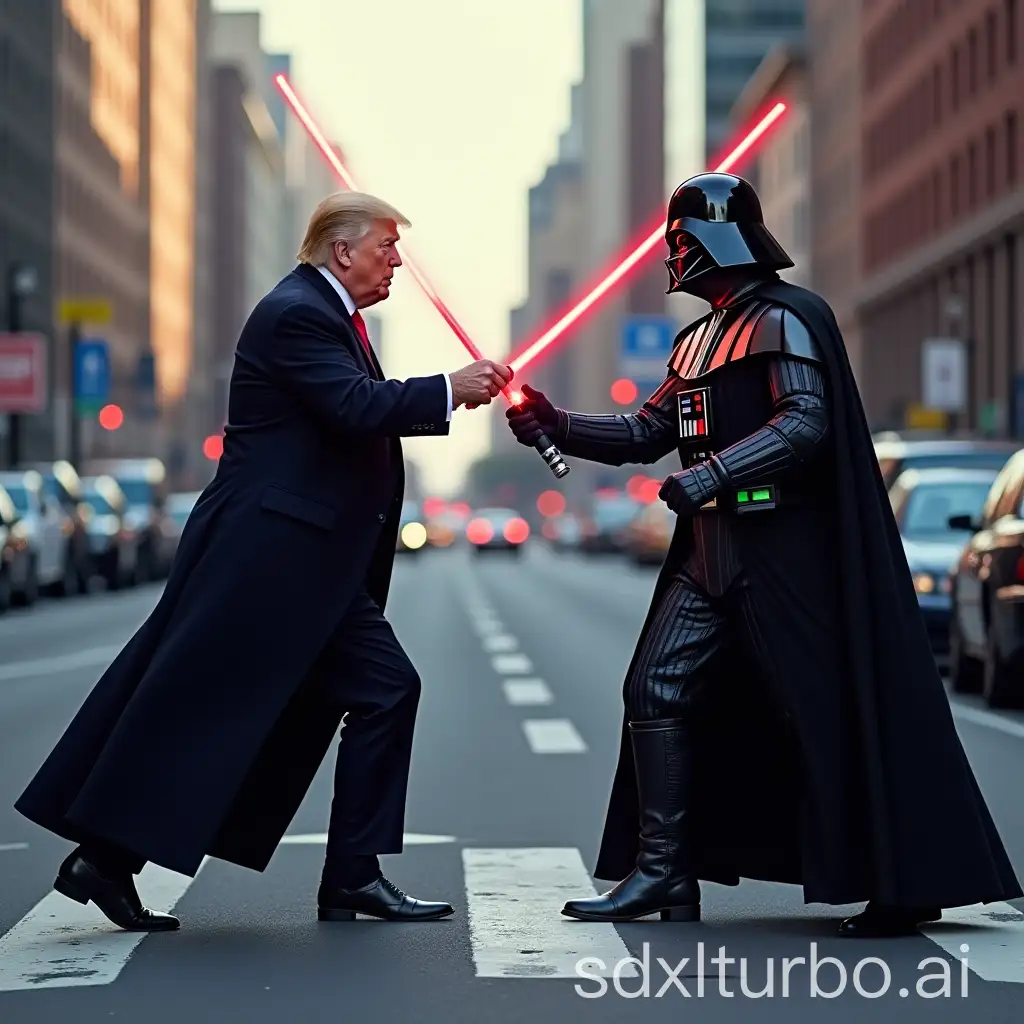 Donald-Trump-Dueling-Darth-Vader-with-a-Lightsaber-in-the-Street