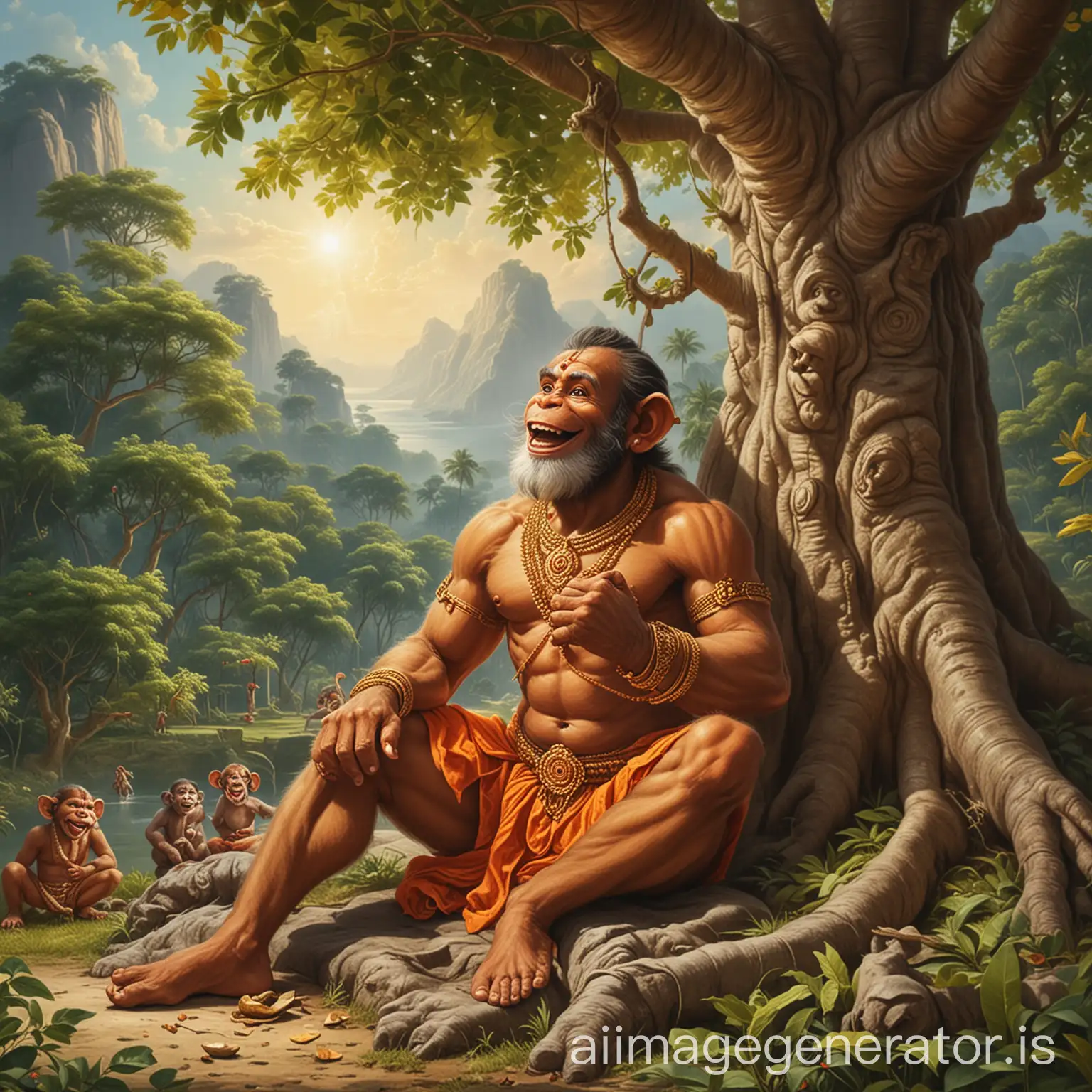 Lord-Hanuman-Performing-Bhajan-Under-a-Sacred-Tree