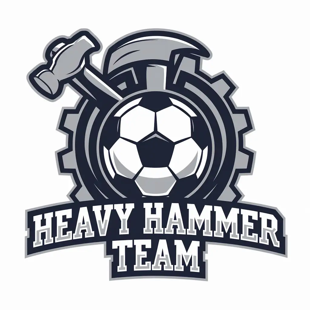 LOGO Design for Heavy Hammer Team Soccer Hammer and Cogs with a Modern Twist