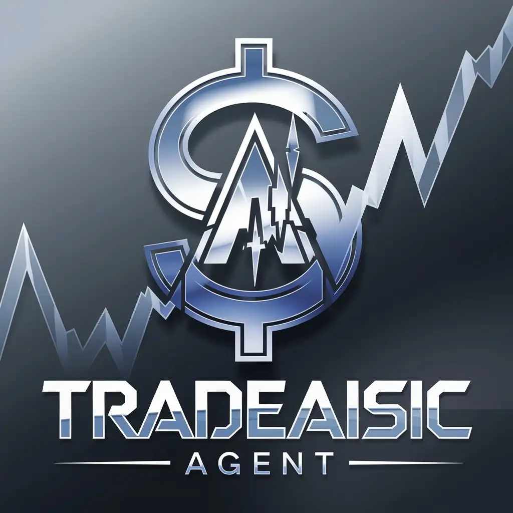 LOGO Design for TradeAIsic Agent Stylized Dollar Sign AI with Gradient Blue and Silver