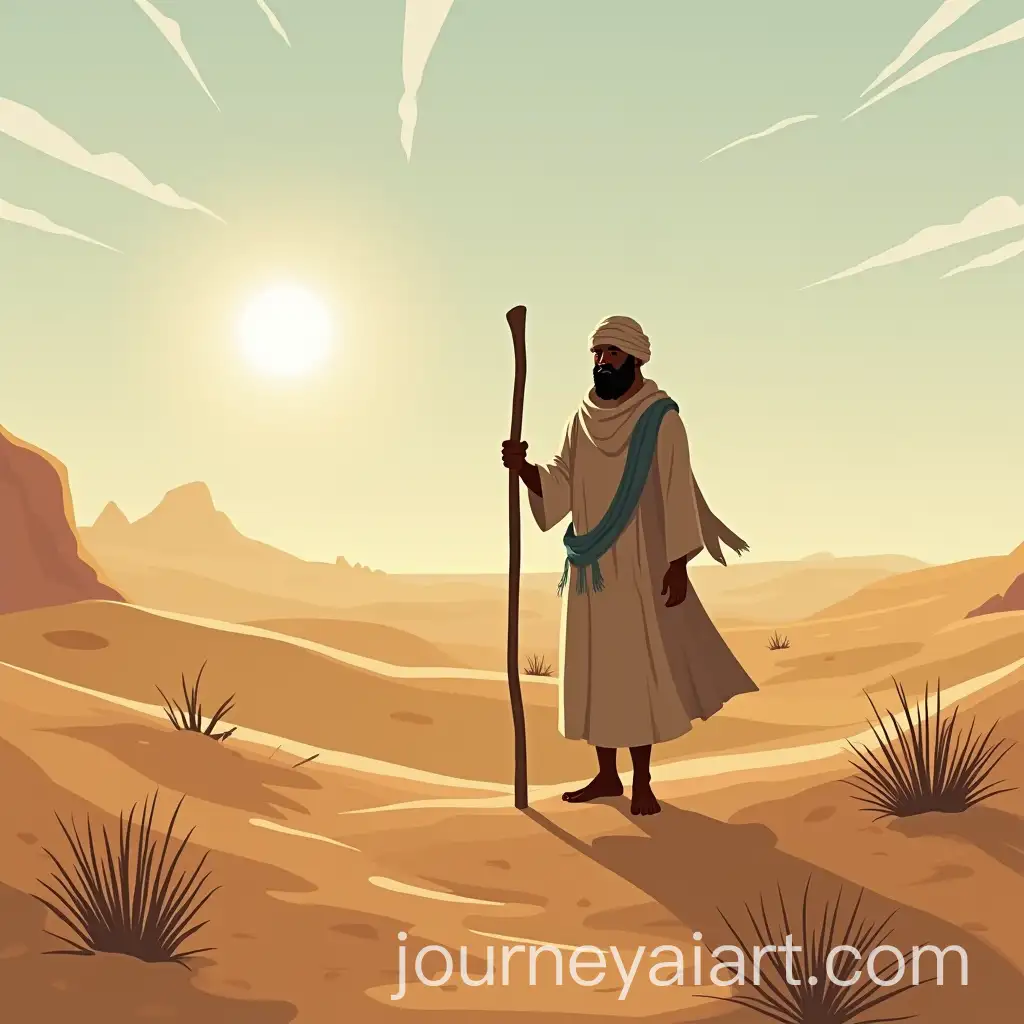 Man-Walking-in-Desert-with-Stick-on-Daily-Journey-to-the-Well