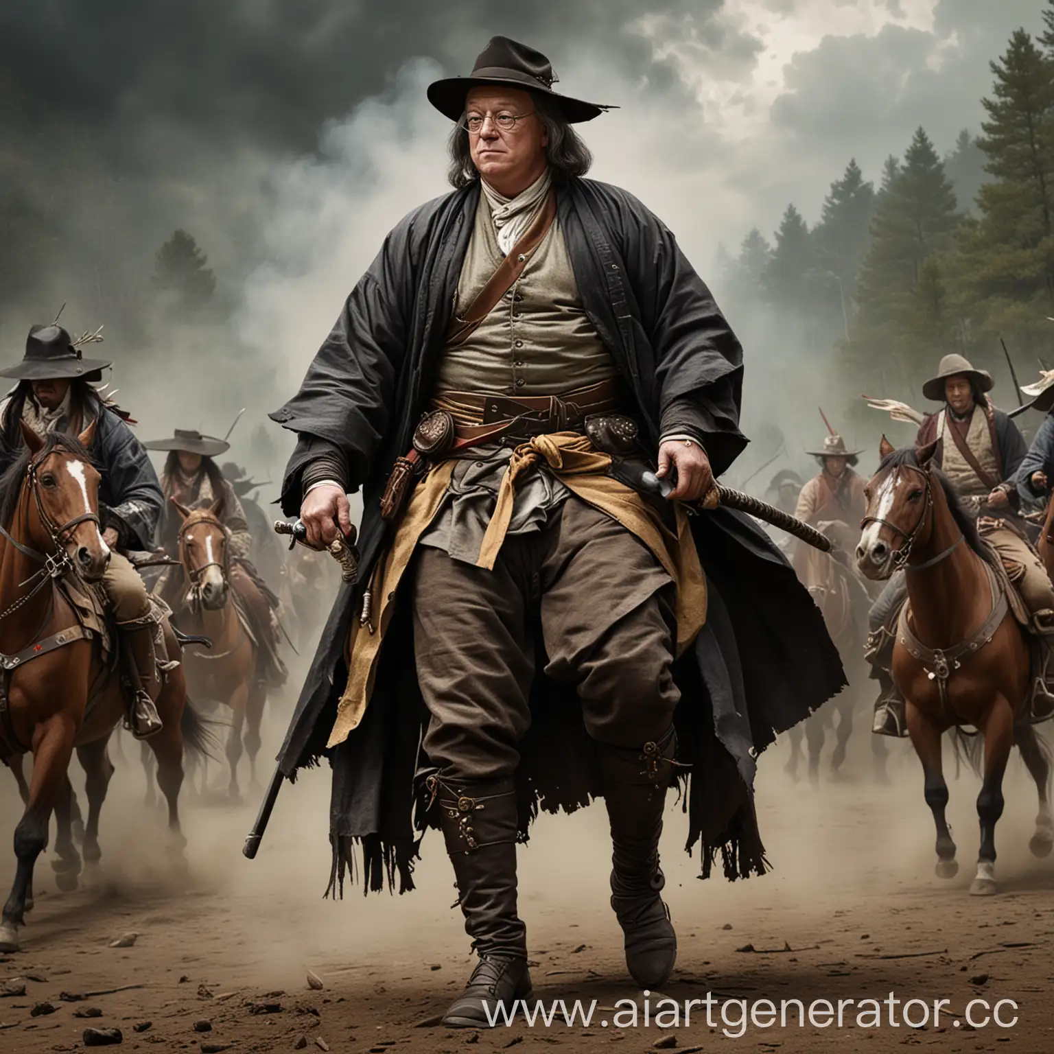 Benjamin-Franklin-as-Samurai-Confronts-Cowboys