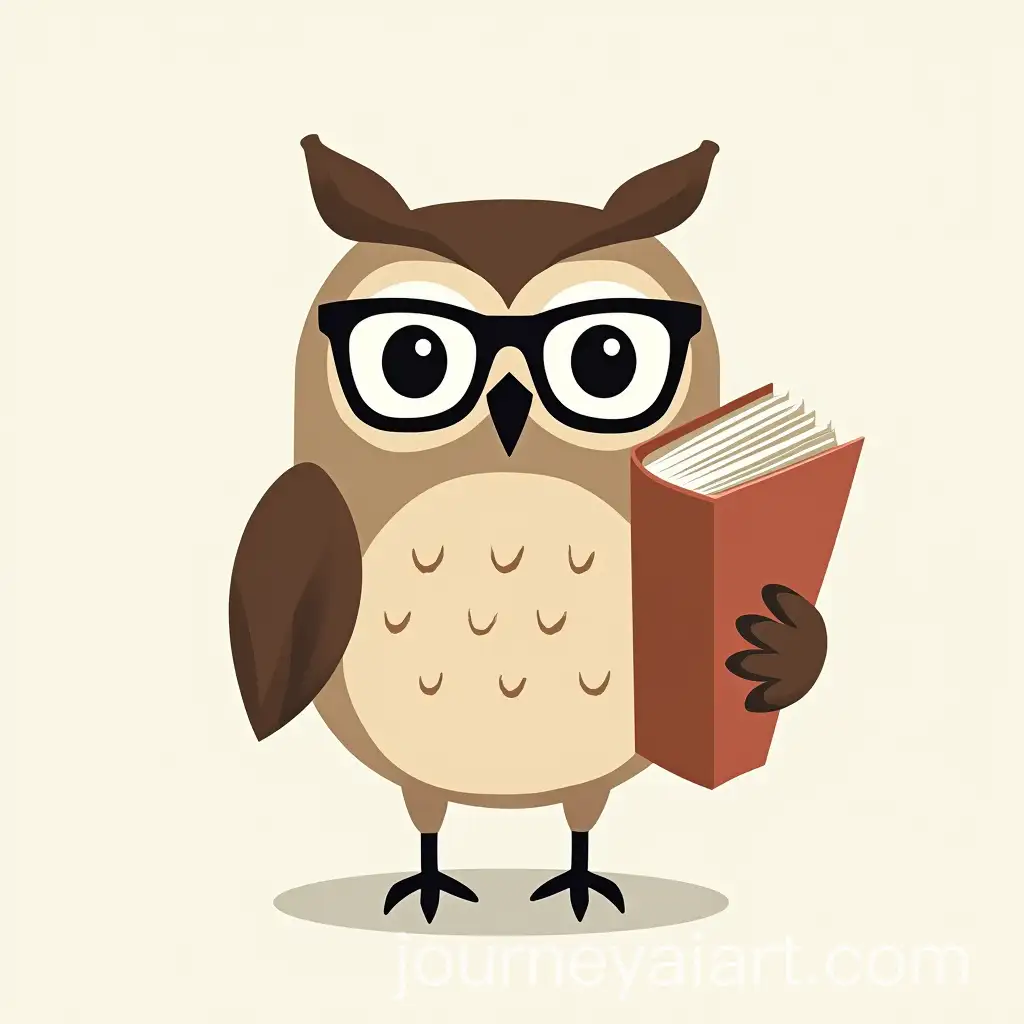 Owl-with-Glasses-Holding-English-Textbook-in-Minimalist-Style